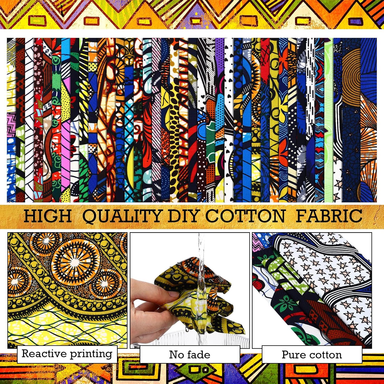 Mixweer 40 Pcs African Cotton Fabric Square No Repeat Quilting Fabrics Bundles African Wax Fabric Cotton Ankara Fat Quarters for DIY Sewing Cloths