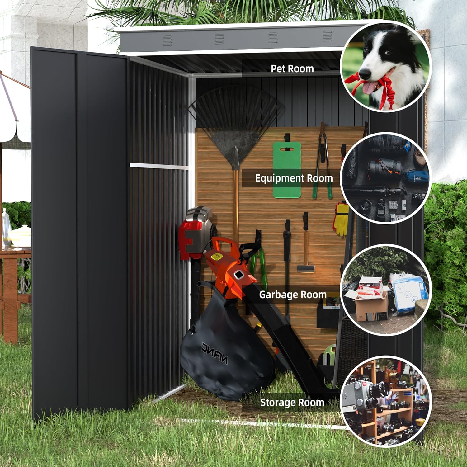Aobabo Cobertizo de almacenamiento de metal para exteriores, cobertizo de herramientas de acero de 4 x 4 pies con puerta y cerradura, cobertizos de