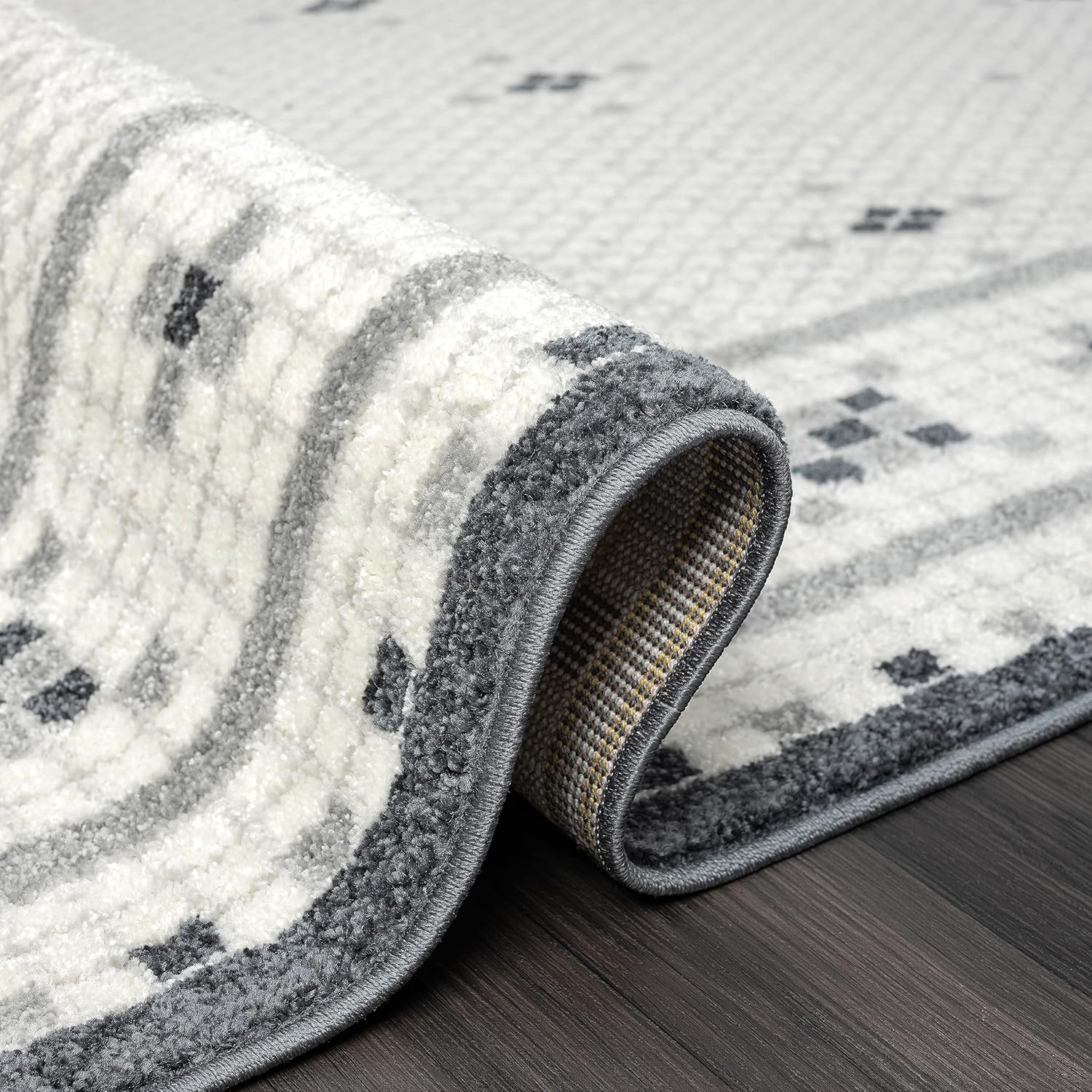 Abani Nuevo Collection – Alfombra de área, diseño moderno de mosaico blanco y negro, 7.9 x 10.2 pies, fácil de limpiar, duradera para niños y