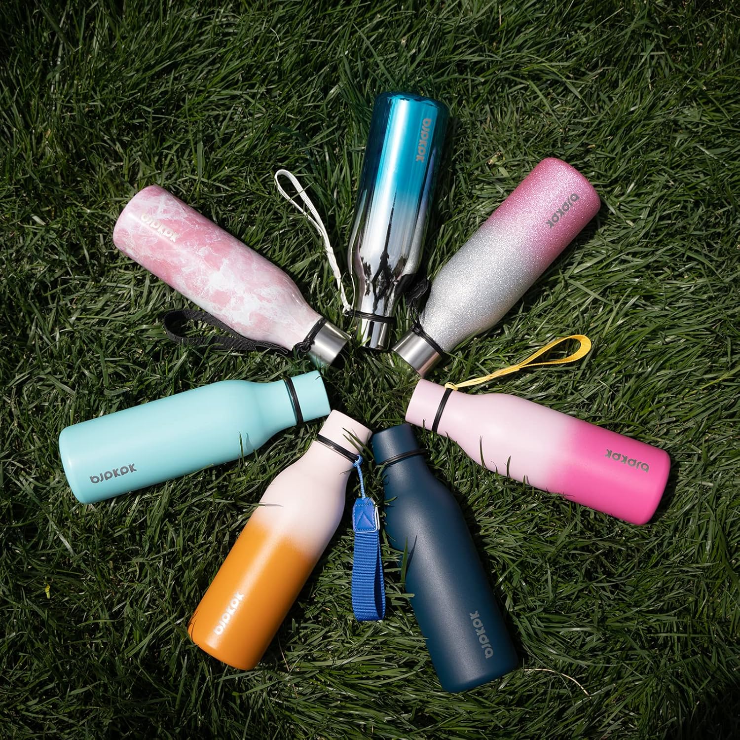 BJPKPK Botellas de agua aisladas, botella de agua de metal de acero inoxidable de 18 onzas con correa, termo a prueba de fugas, tazas y frascos,