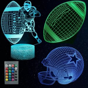 Kenmaca Casco de jugador de fútbol con luz nocturna para dormitorio de niños, lámpara de ilusión 3D, 3 patrones, 16 colores que cambian de color, Kenmaca Casco de jugador de fútbol con luz nocturna para dormitorio de niños, lámpara de ilusión 3D, 3 patrones, 16 colores que cambian de color,