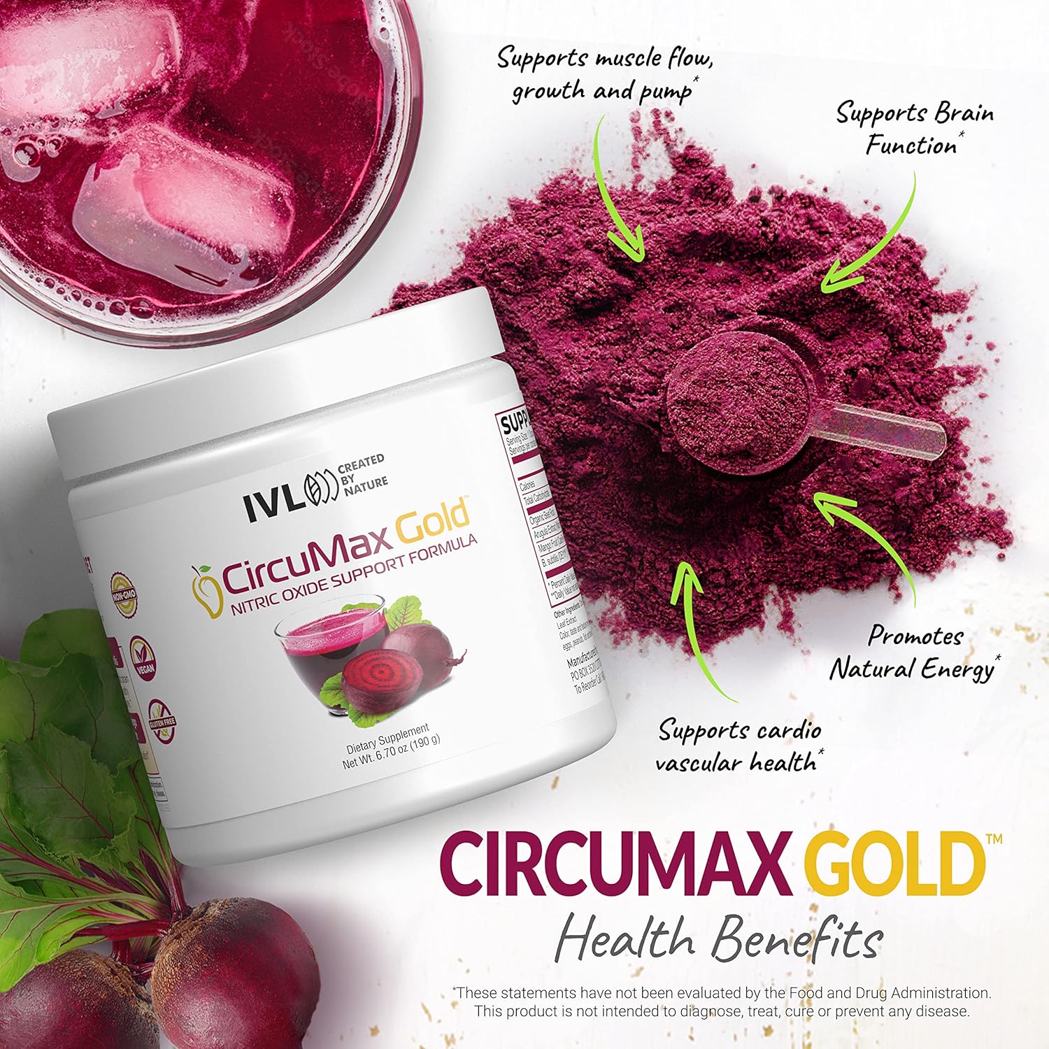 IVL – CircuMax Gold – Suplemento de óxido nítrico en polvo – Remolacha orgánica – Suplemento en polvo de remolacha – Polvo de mango Careflow y Nitro