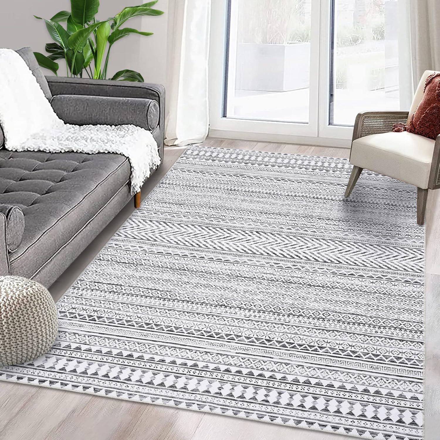 RUGSREAL Alfombra bohemia lavable a máquina para sala de estar, alfombra de pelo bajo, antideslizante, resistente a las manchas, para dormitorio,
