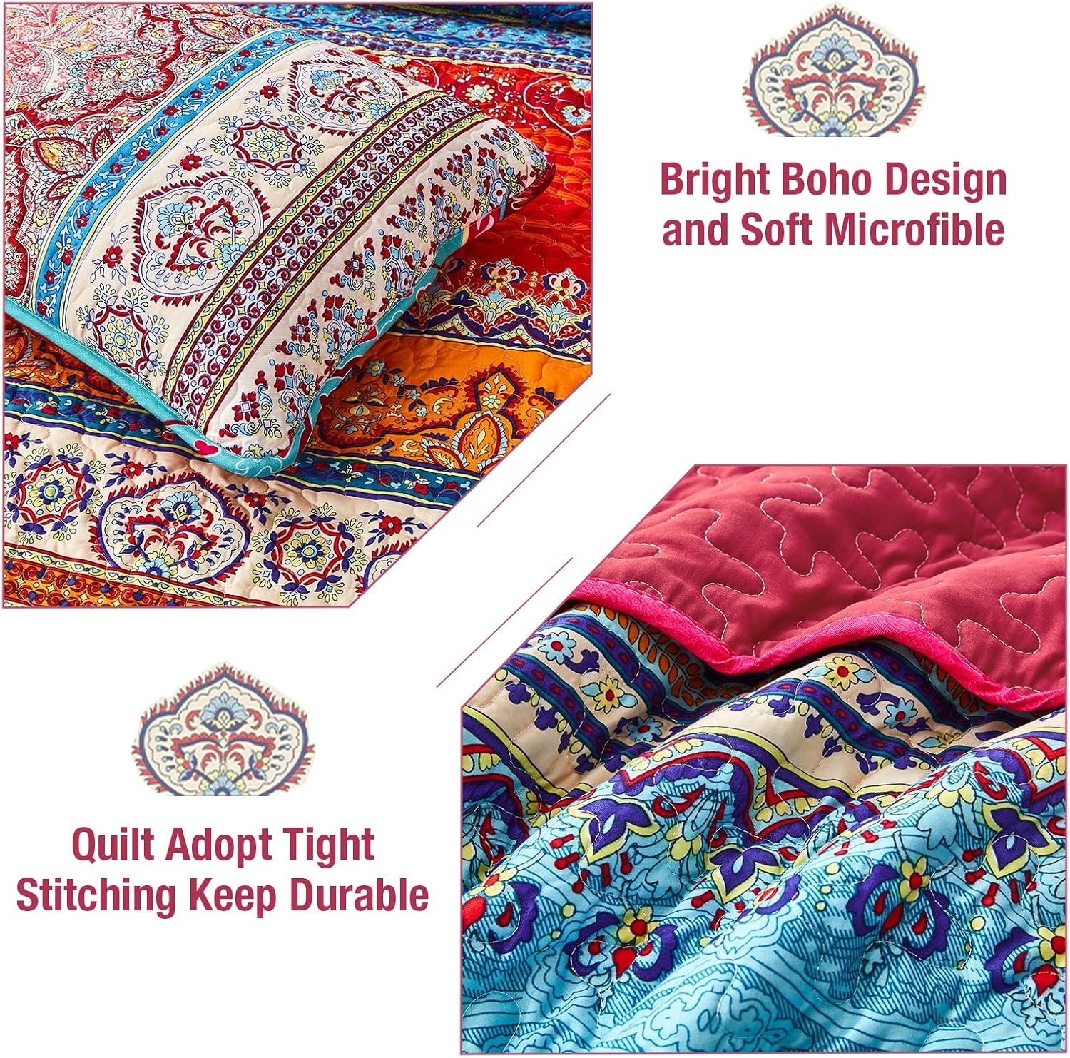 WONGS BEDDING Juego de edredón bohemio tamaño Queen, juego de edredón de 3 piezas de rayas bohemias de Navidad, juego de edredón de microfibra