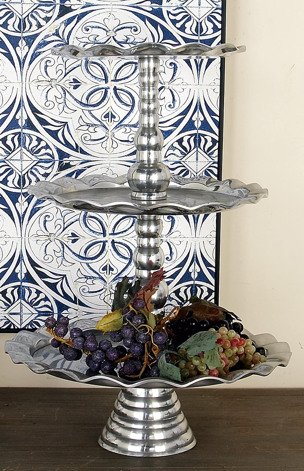 Deco 79 Servidor de aluminio de 3 niveles, 17 “x 17″ x 24”, plateado