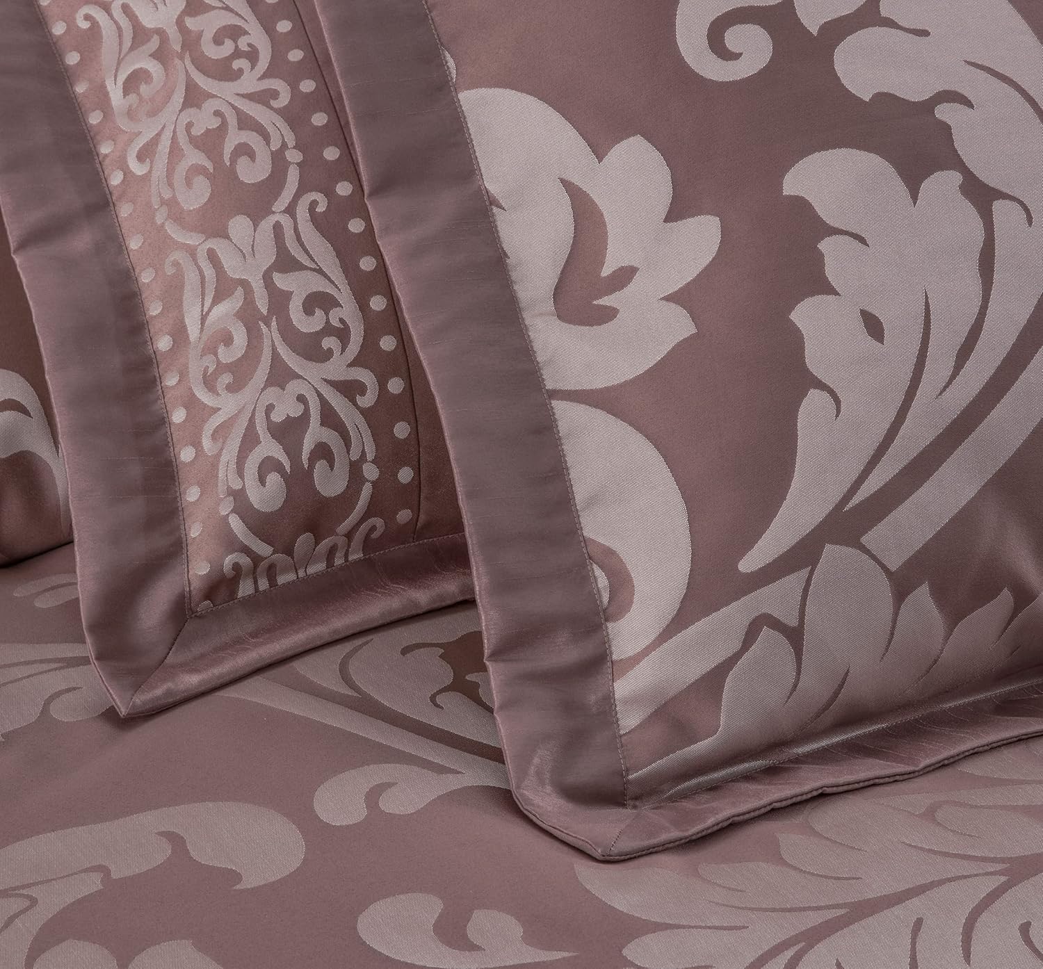Chezmoi Collection Juego de edredón floral jacquard de 7 piezas (King, Woodrosegris)