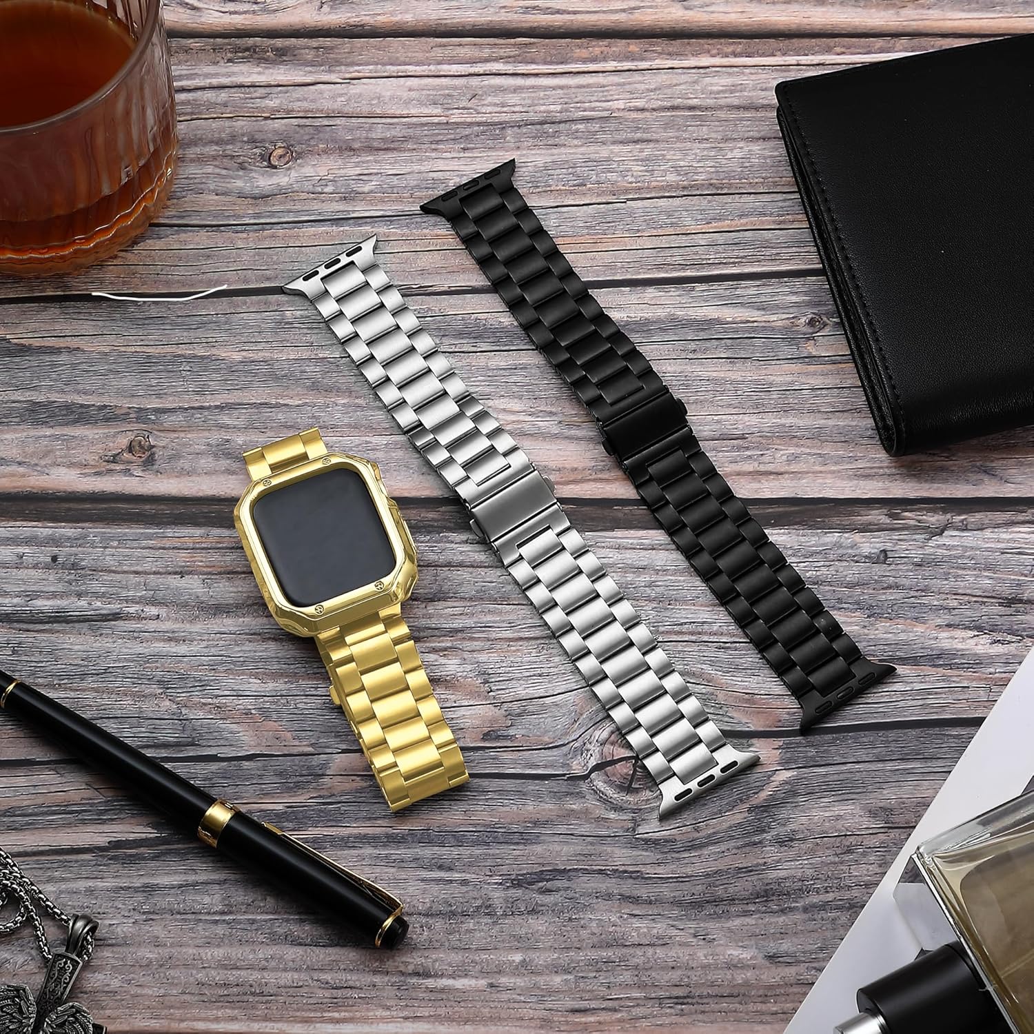 Compatible con Apple Watch Band de 1.772 pulgadas, 1.732 pulgadas, 1.654 pulgadas, 1.614 pulgadas, 1.575 pulgadas, 1.496 pulgadas, correa de metal