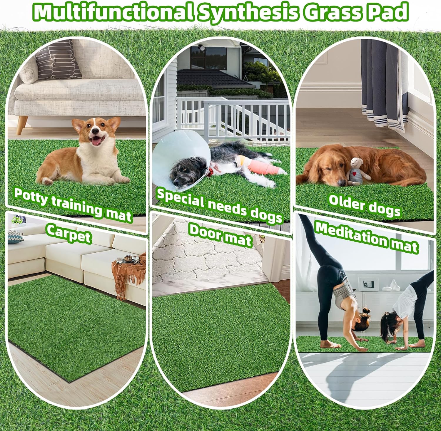 Almohadilla de orina de césped para perros de 24.4 x 39 pulgadas, hierba falsa para perros, almohadilla de orina de césped artificial para