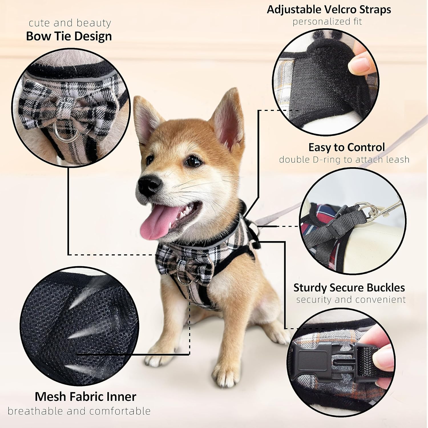 Arnés suave para perro, ajustable sin tirones, reflectante, cómodo, chaleco acolchado para mascotas para perros (marrón y azul, talla S)