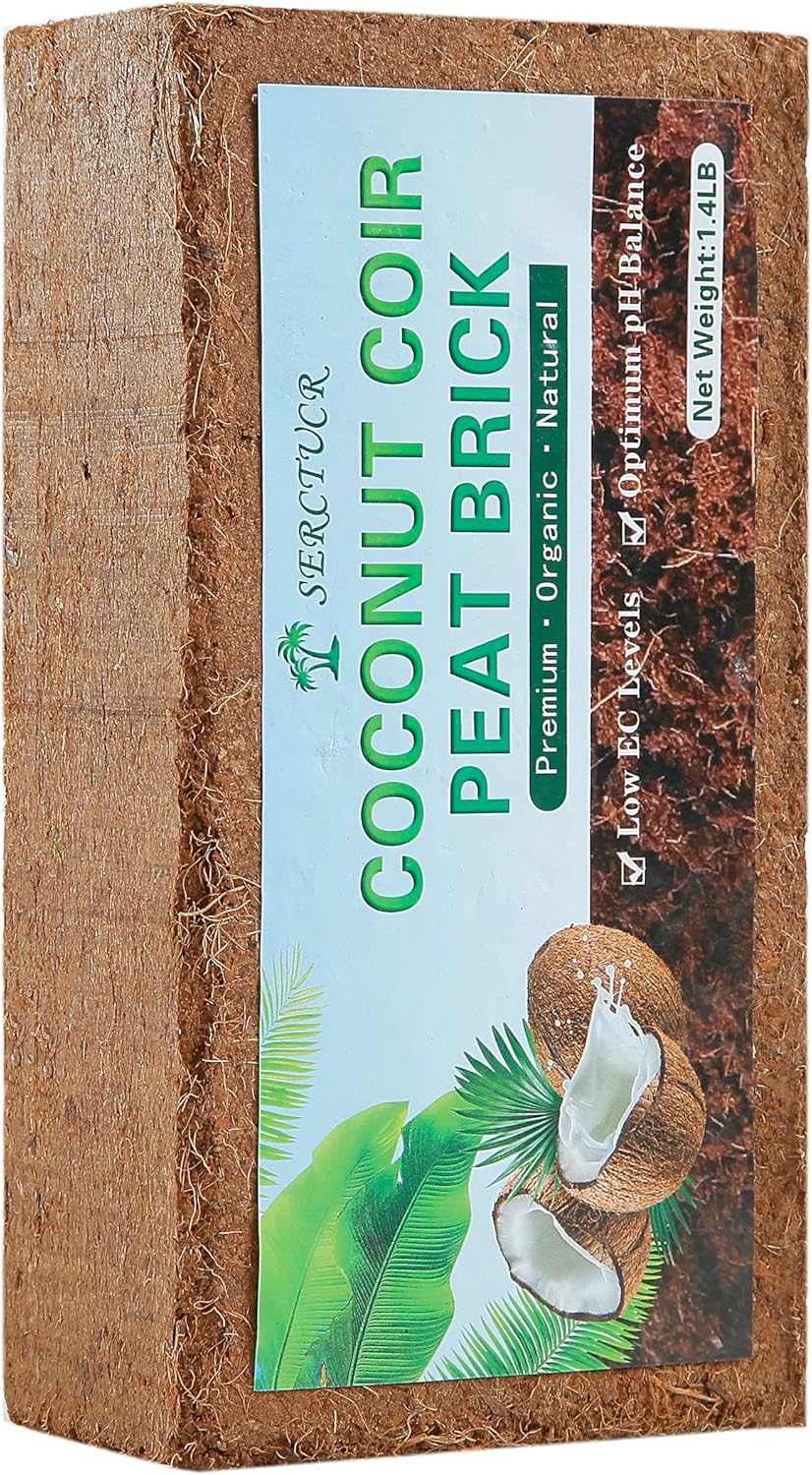 SERCTUCR Ladrillo de fibra de coco comprimido 100% orgánico premium con bajo equilibrio de EC y pH adecuado para plantas y hierbas hortícolas (5)