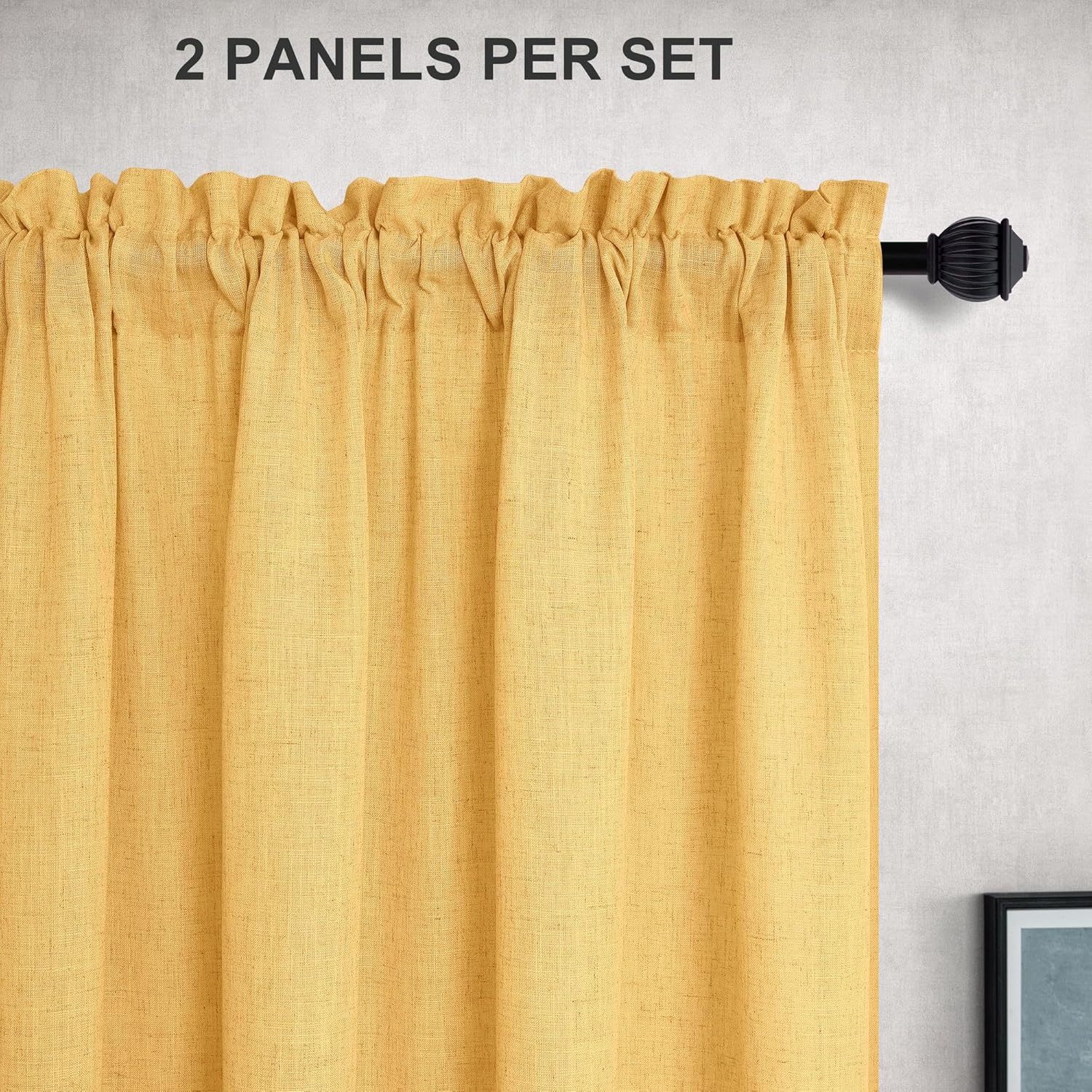 Mrs.Naturall Cortinas de oro amarillo de 90 pulgadas de largo para dormitorio, 2 paneles con bolsillos, cortinas de otoño semitransparentes con