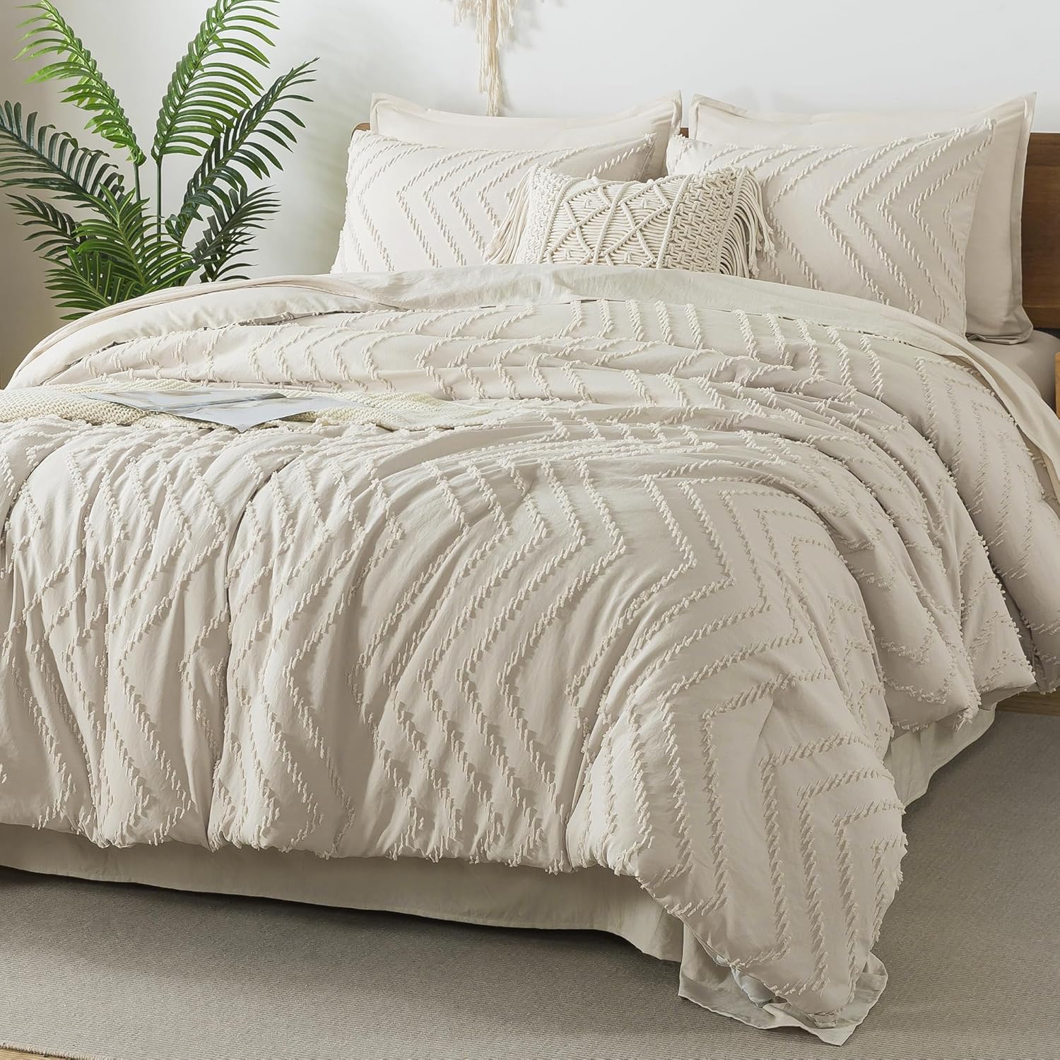 Litanika Juego de edredón beige tamaño King con sábanas, 7 piezas, ropa de cama en una bolsa, juego completo de ropa de cama con edredón, sábanas,