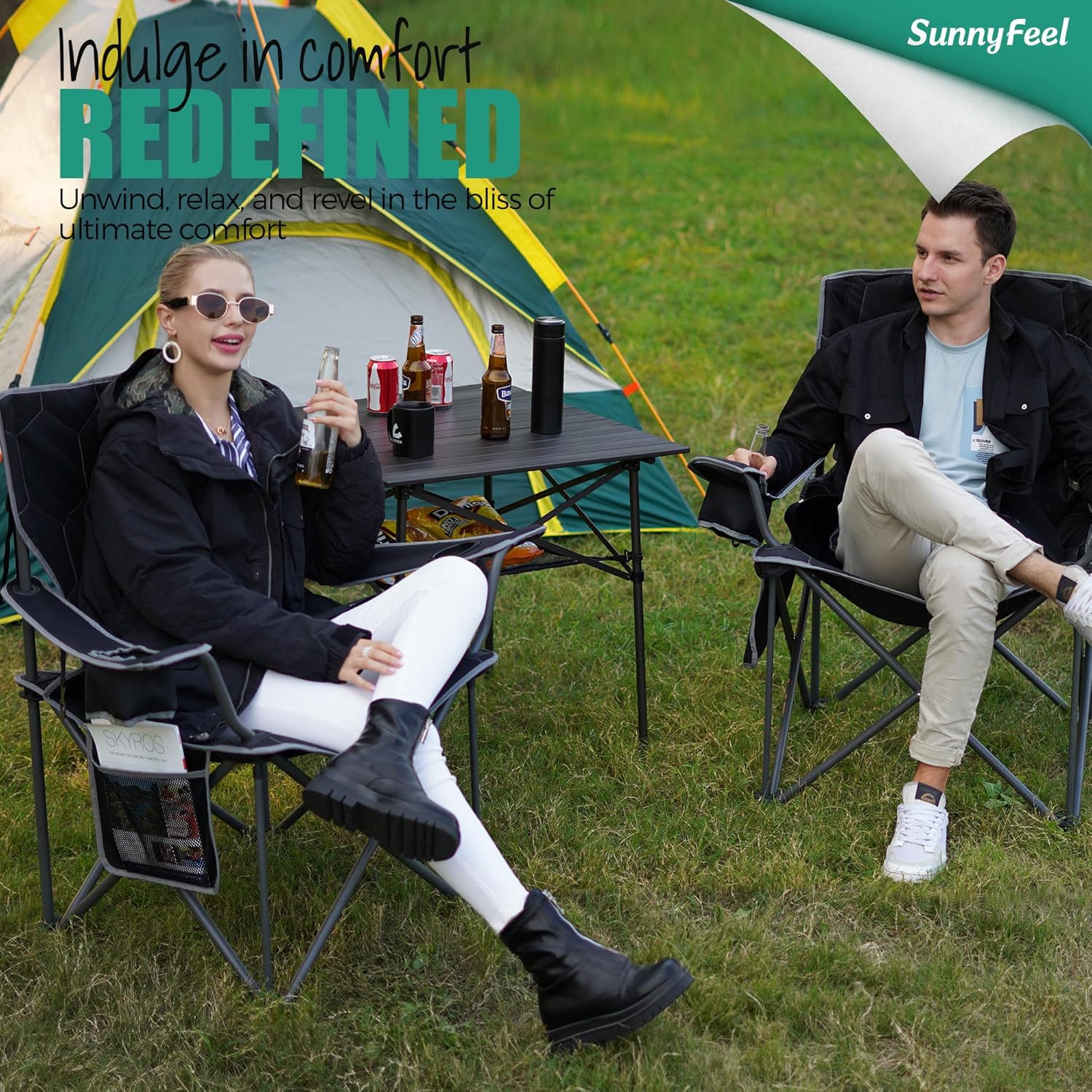 SUNNYFEEL Silla de campamento extragrande XL, sillas de campamento plegables para adultos, resistente, grande, alta, 500 libras, silla de césped