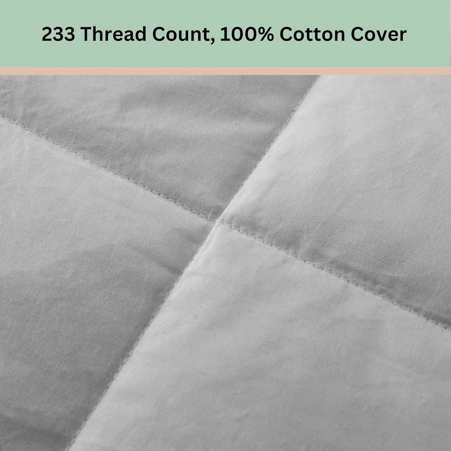 Feather and Loom – Manta de plumón de pato blanco de 233 hilos, cubierta de algodón transpirable, relleno de plumón de 600 hilos, color gris, tamaño