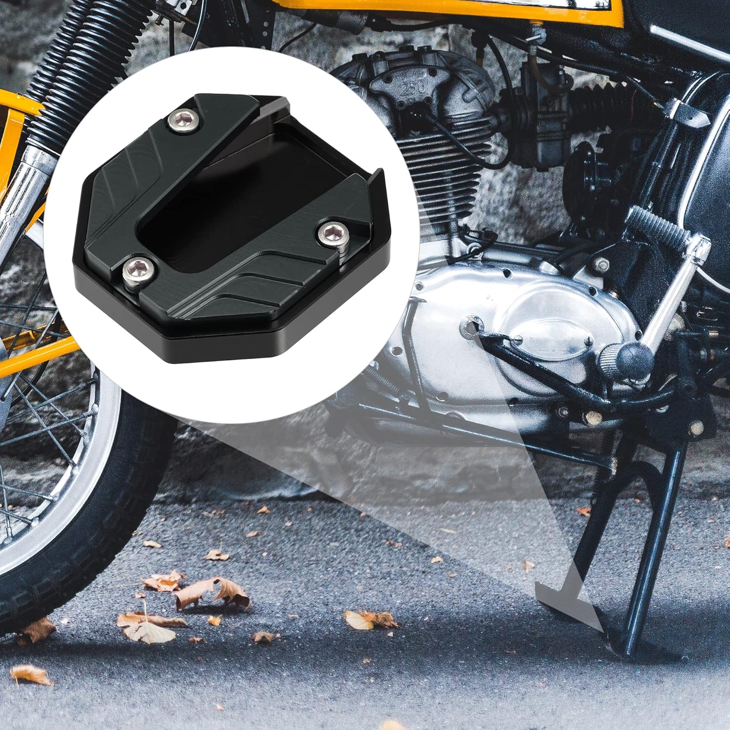 X AUTOHAUX Soporte universal para motocicleta, soporte lateral CNC, placa de soporte de extensión de pie, tono titanio