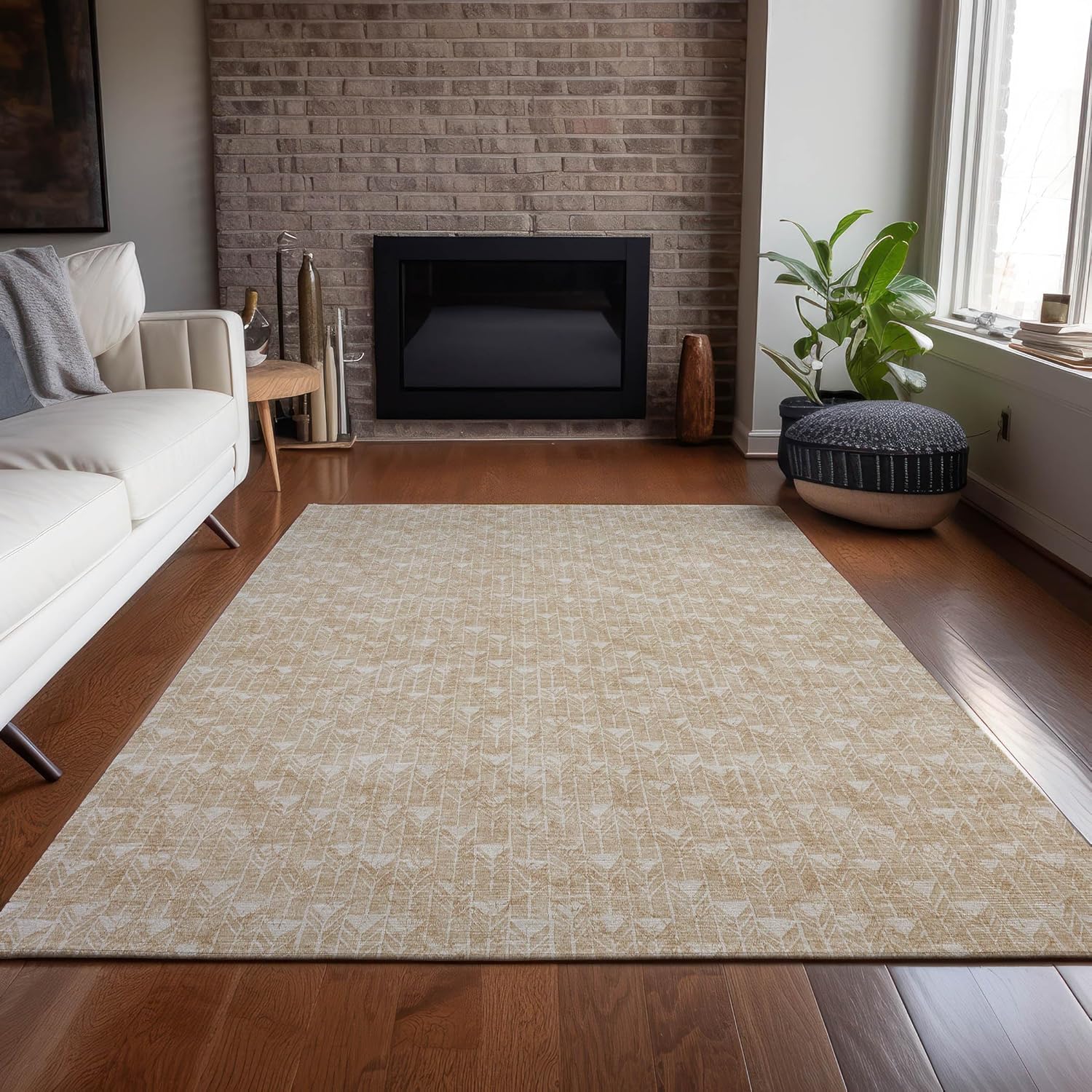 Chantille ACN514 – Alfombra beige de 3 x 5 pies, resistente a las manchas, lavable a máquina, no se desprende, para dormitorio, sala de estar,