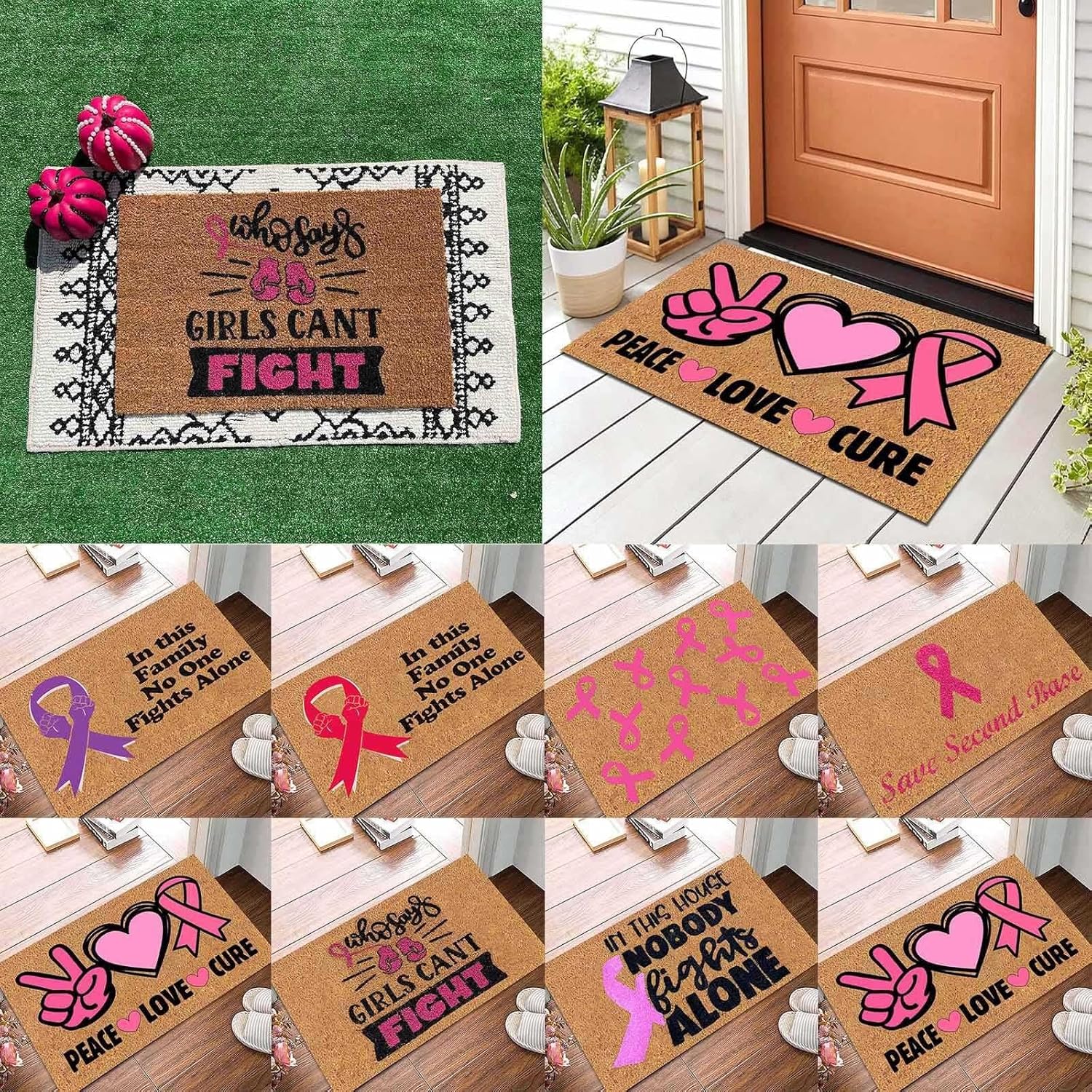 Felpudos de 24 x 16 pulgadas, diseño de cinta rosa para concientización sobre el cáncer de mama, para mujeres, jóvenes, niñas, regalos para
