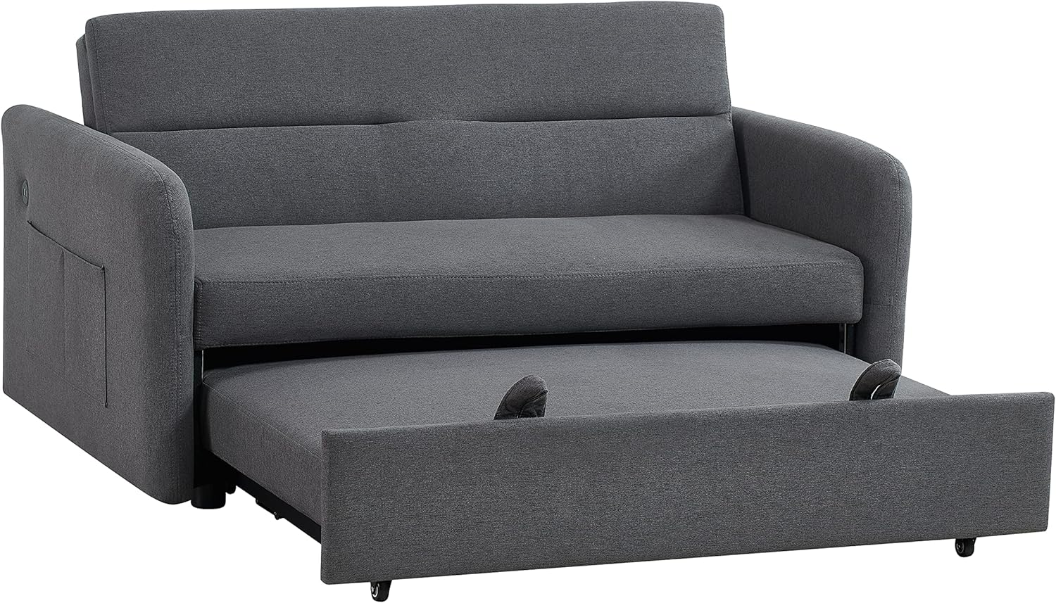 Puertos USB de 55.5 pulgadas y bolsillos laterales, convertible multifuncional 3 en 1, 2 almohadas lumbares, sofá biplaza con cama extraíble, para