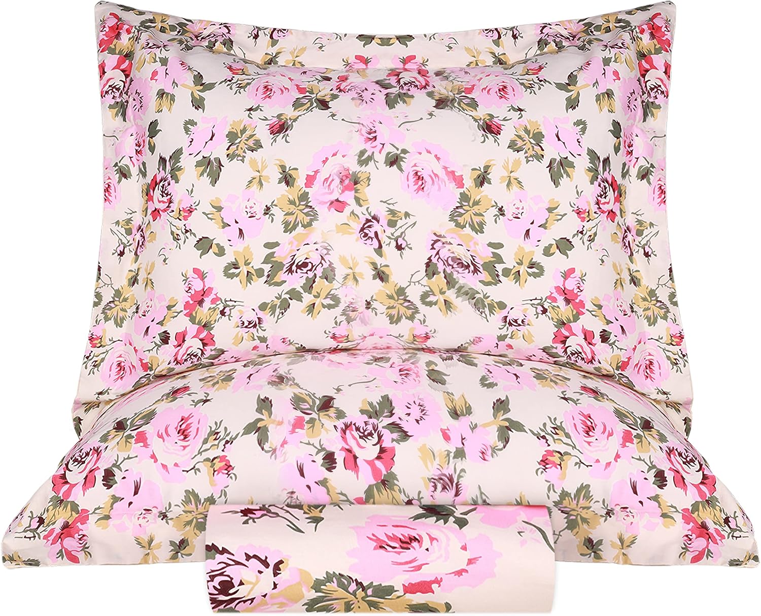 SUPERIOR Juego de funda de edredón de algodón de 300 hilos con fundas de almohada, duradero y transpirable, lavable a máquina, ropa de cama floral