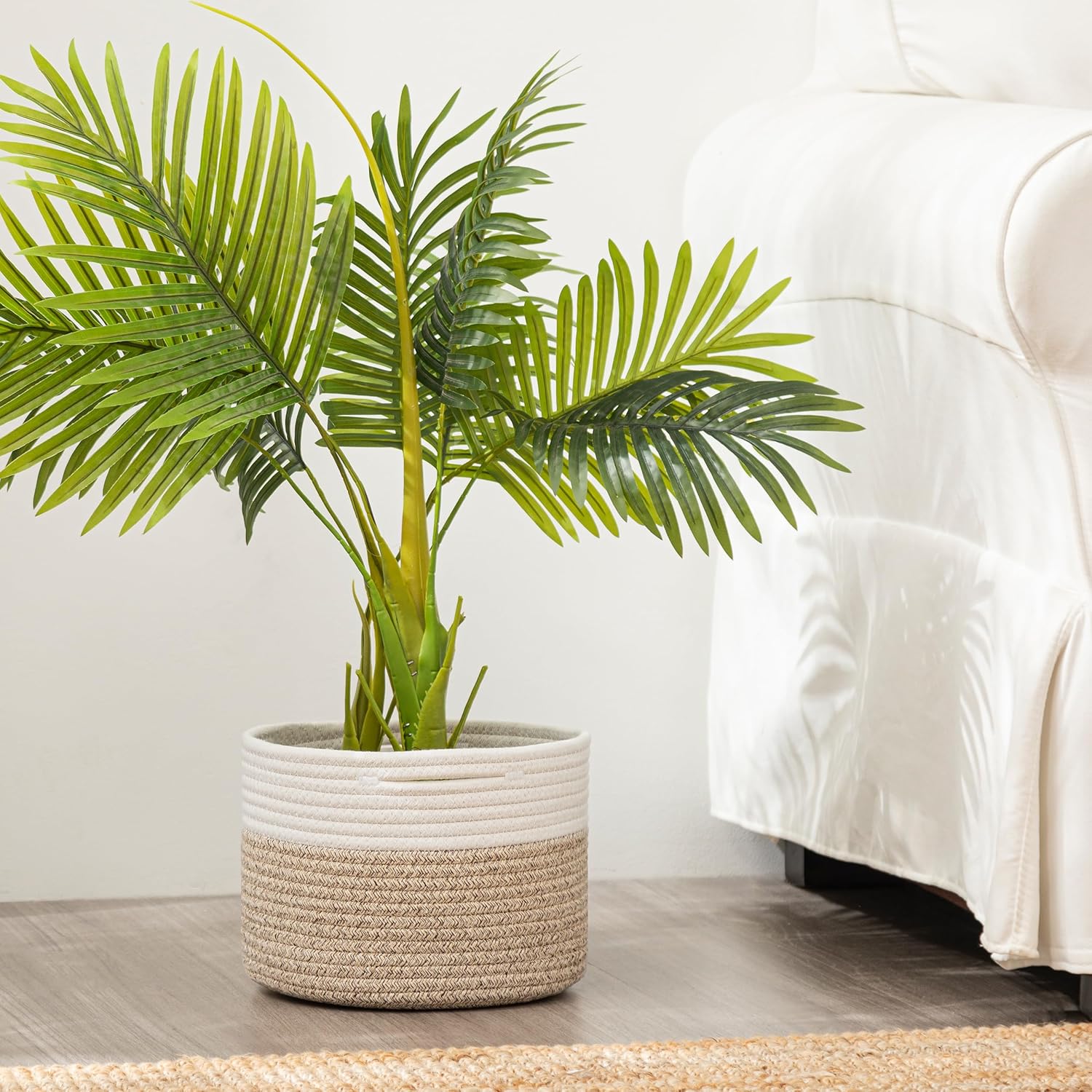 UBBCARE Cesta pequeña para organizar, cesta redonda tejida con asas, cesta de almacenamiento pequeña para decoración, cesta de cuerda de algodón