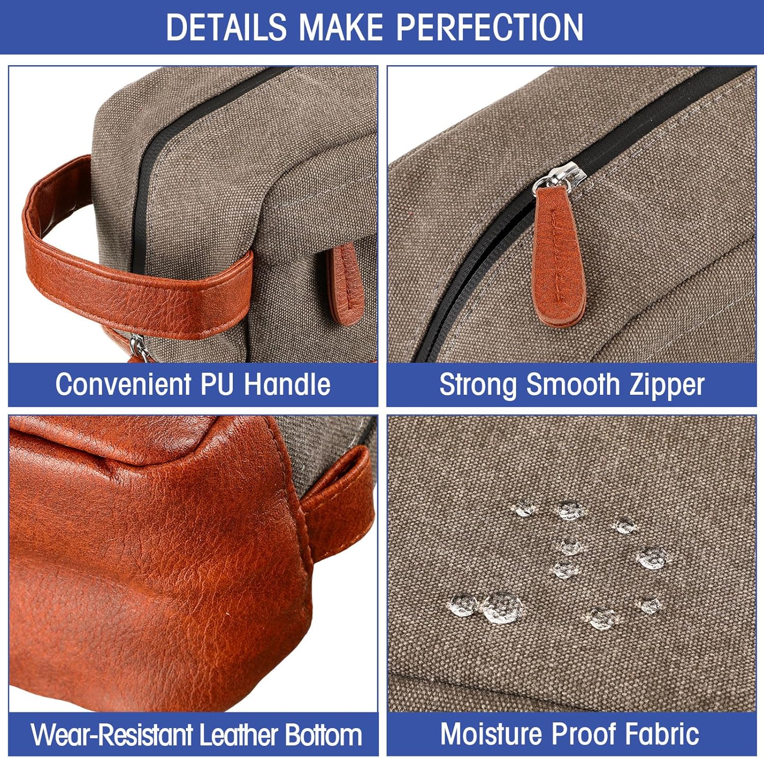6 bolsas de aseo para hombre para viajar, bolsa de afeitado colgante para hombre, kit de baño a granel, lona y cuero con bolsas de aseo de gran