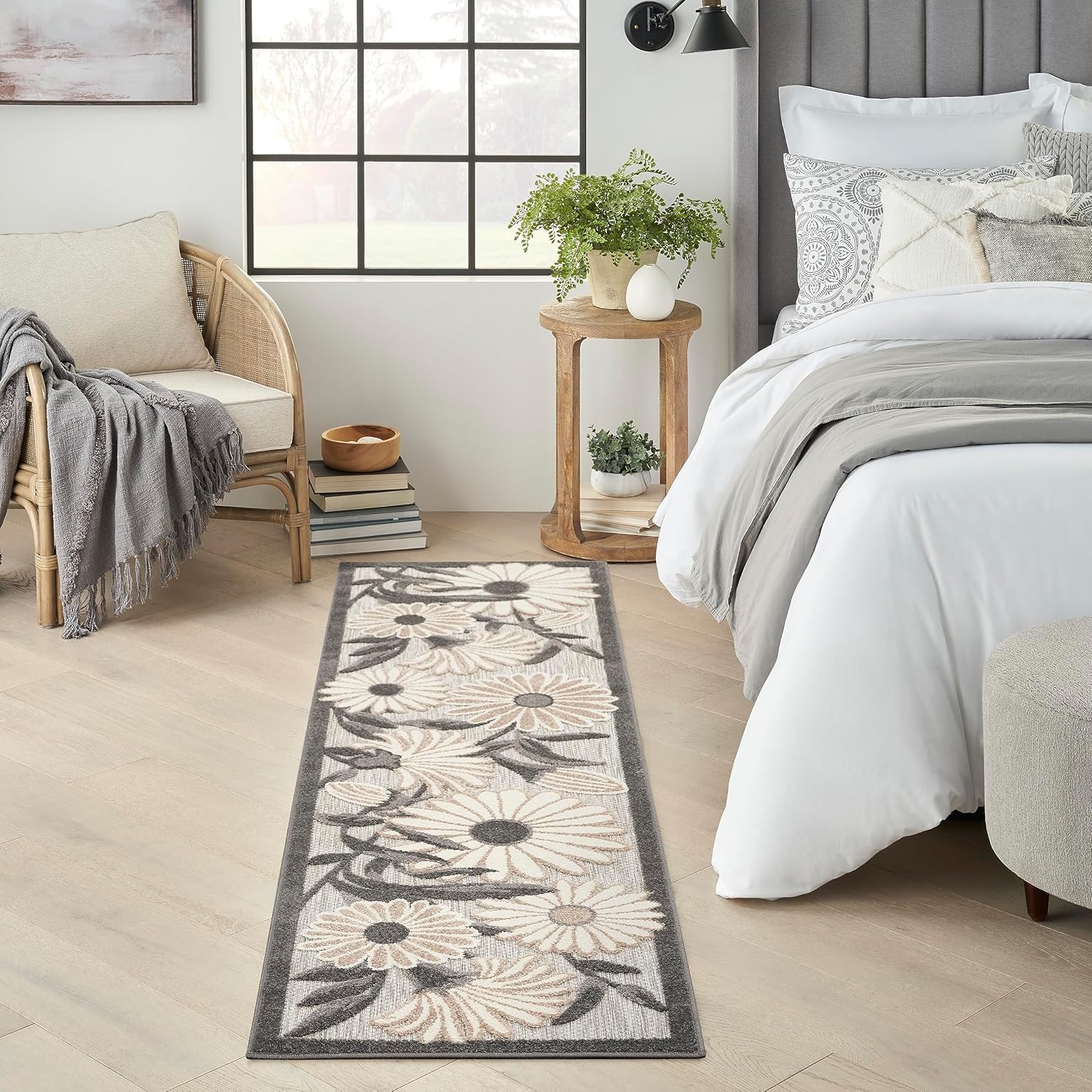 Nourison Aloha – Alfombra beige de 2 x 6 pies, fácil limpieza, no se desprende, para dormitorio, sala de estar, comedor y cocina (6 pies de corredor)