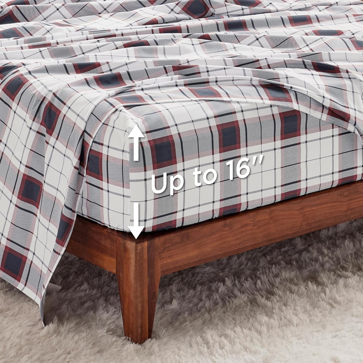 Bedsure Sábanas de franela cepillada tamaño Queen, sábanas 100% algodón para cama tamaño Queen, sábanas de Navidad suaves y cálidas, 4 sábanas y