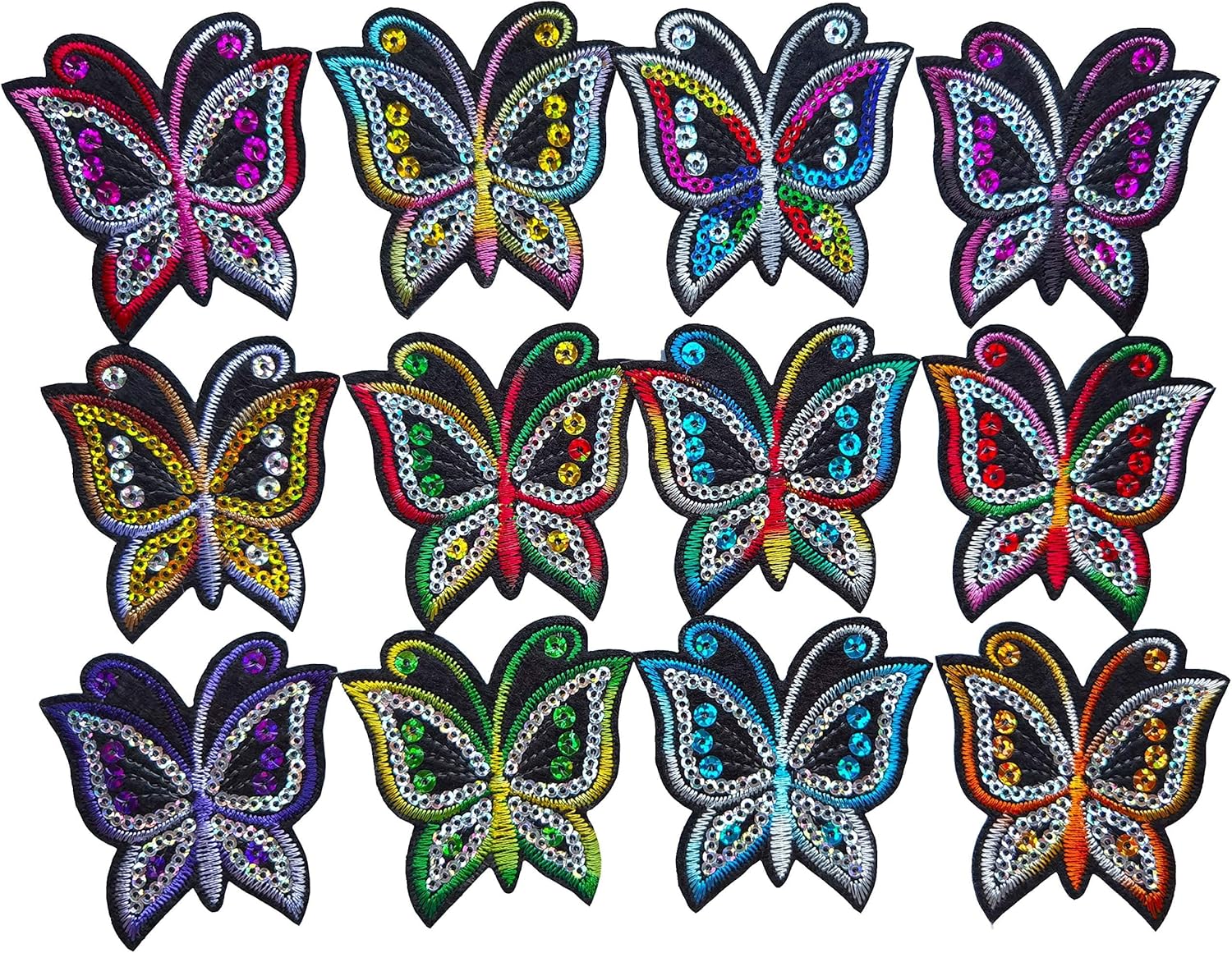 Qingxi Charm 24 parches bordados de lentejuelas de colores surtidos para coserplanchar en ropa, sombrero, pantalones, zapatos, cortina, decoración