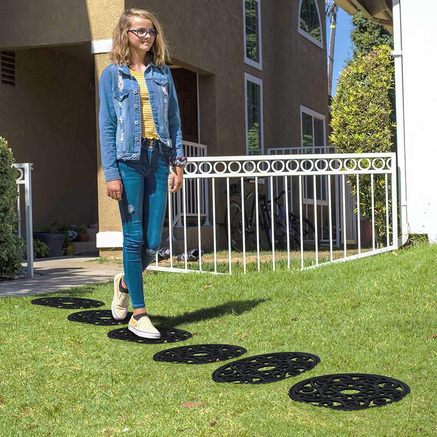 A1 Home Collections A1HOME2405NW – Alfombrilla redonda de goma natural para jardín, multifuncional, resistente, hermoso diseño acabado a mano, 12 x