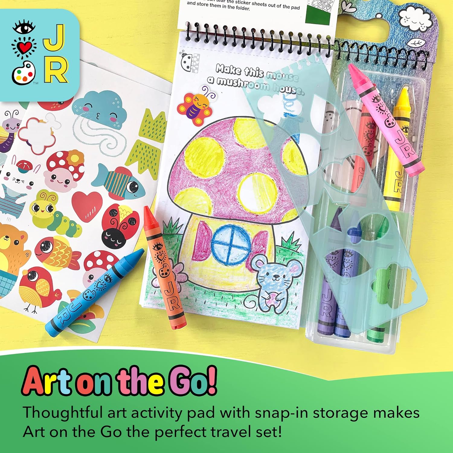 iHeartArt – Juego de arte para niños, kit de dibujo y colorear, incluye crayones gruesos, plantilla, calcomanías, divertidos regalos de actividades