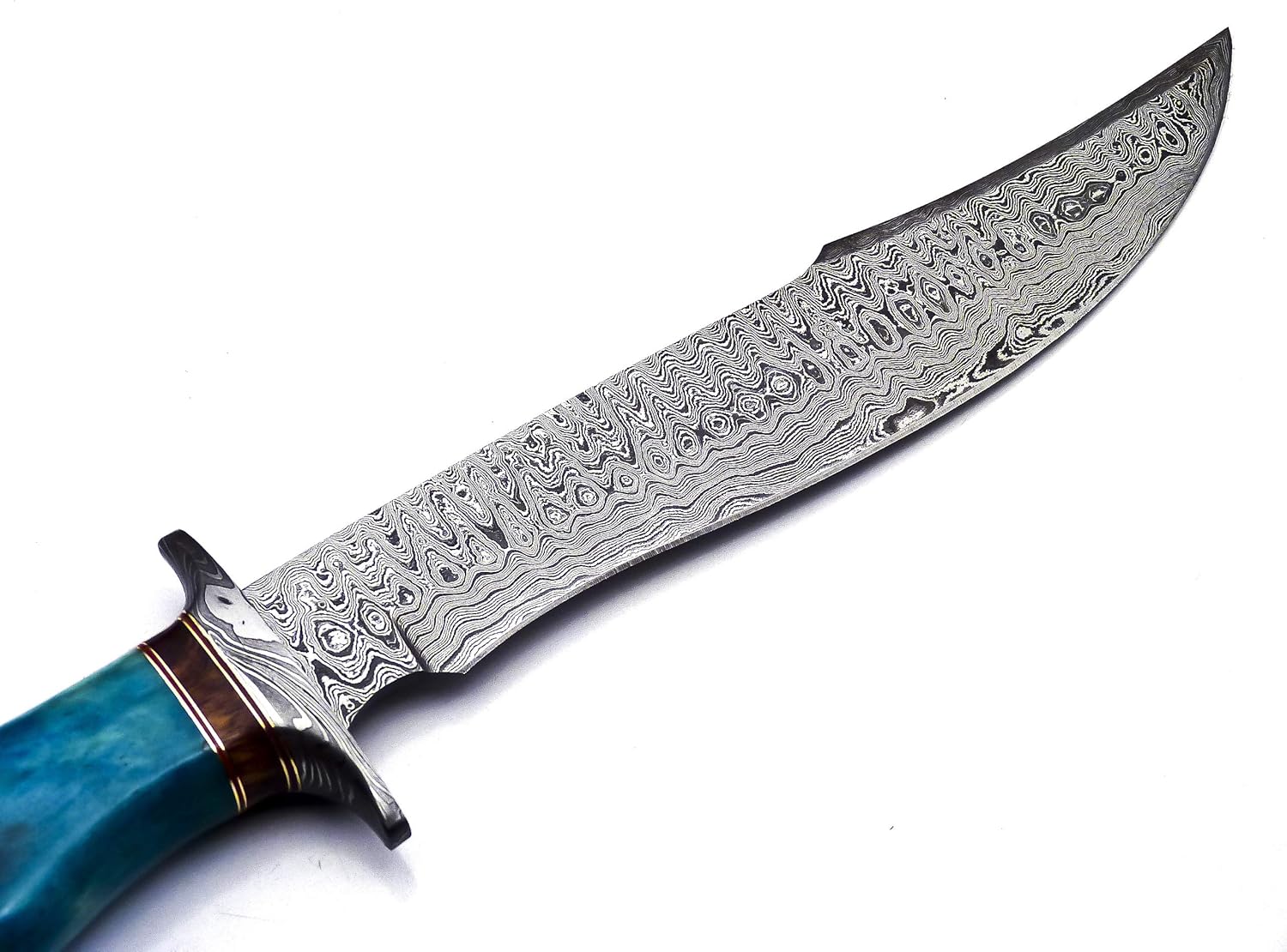 BK-41 – Cuchillo Bowie de acero de Damasco hecho a mano de 15 pulgadas, madera de Marindi maciza y mango de hueso de cuerno de toro con funda de