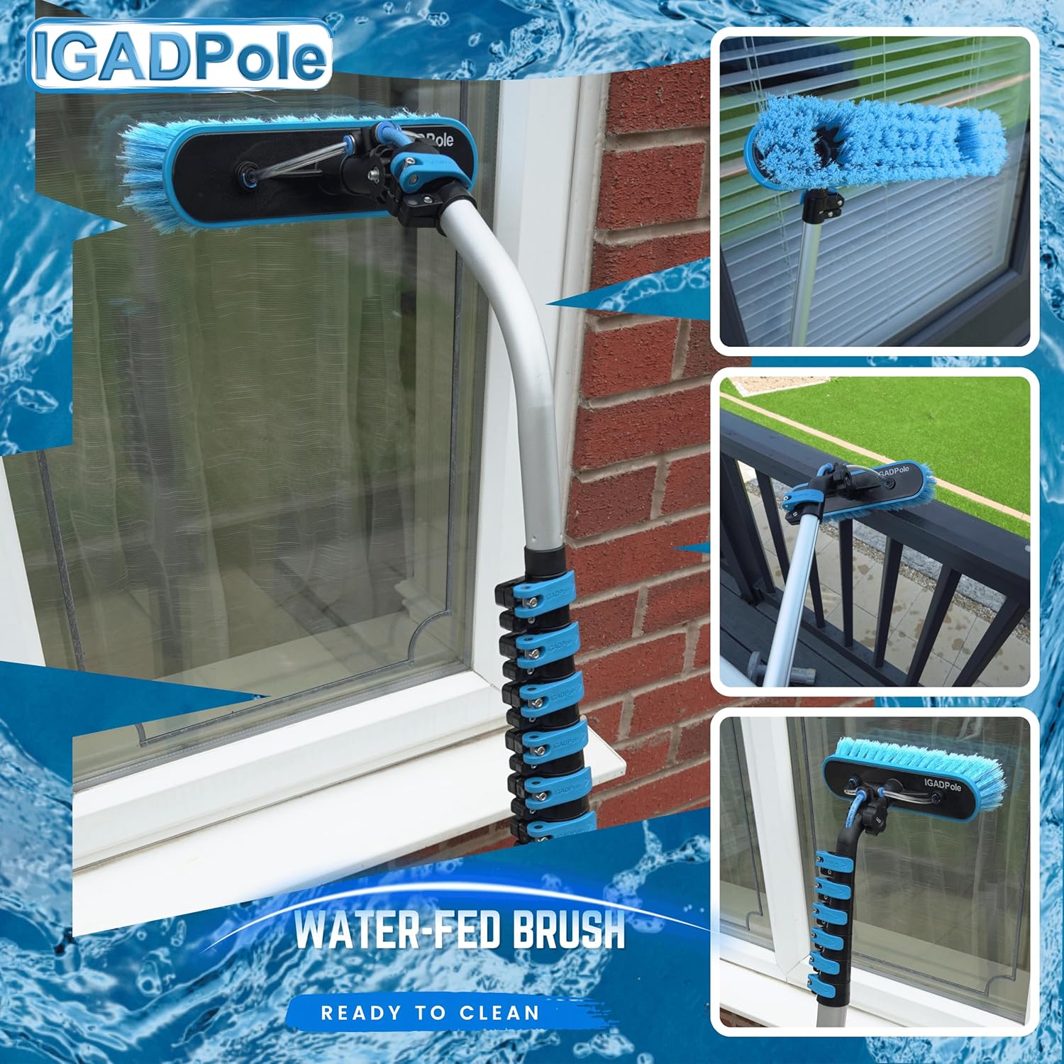 IGAD Pole Kit de limpieza de ventanas de 12 pies (11.8 ft), kit de limpieza de ventanas – Escobilla de escobilla de escobilla de escobilla de agua,