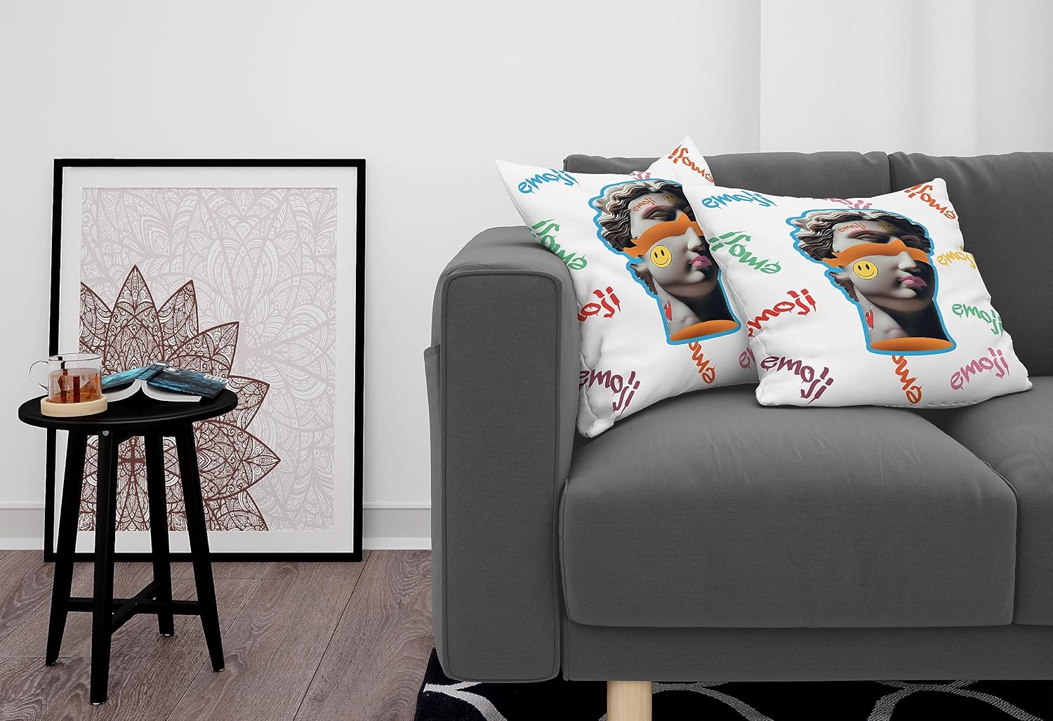 Ambesonne Emoji – Juego de 2 fundas de almohada decorativas, ilustración moderna de esculturas antiguas, formas y formas de graffiti, funda de cojín