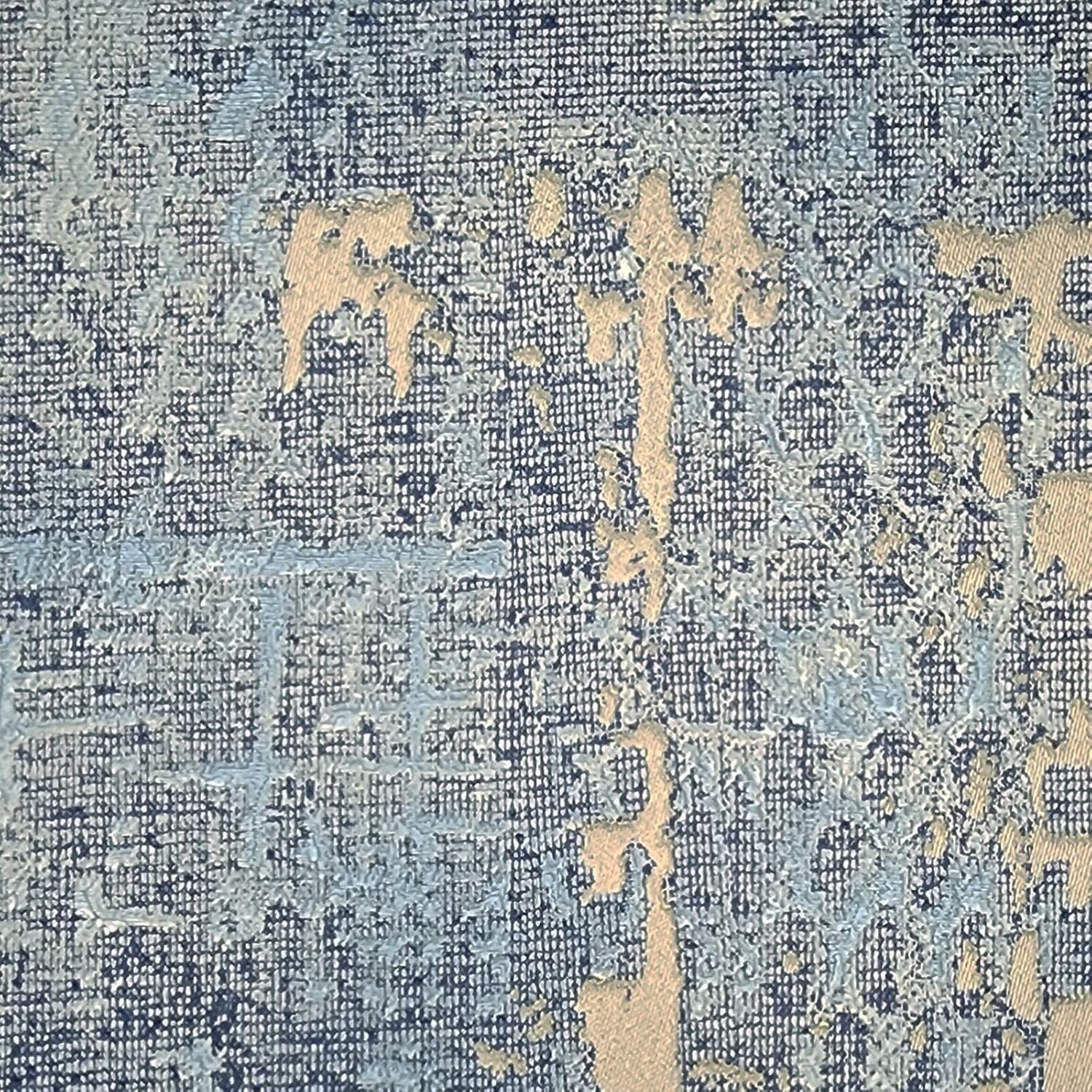 Abstracto moderno en relieve azul gris oro metálico imitación tela texturizada papel pintado