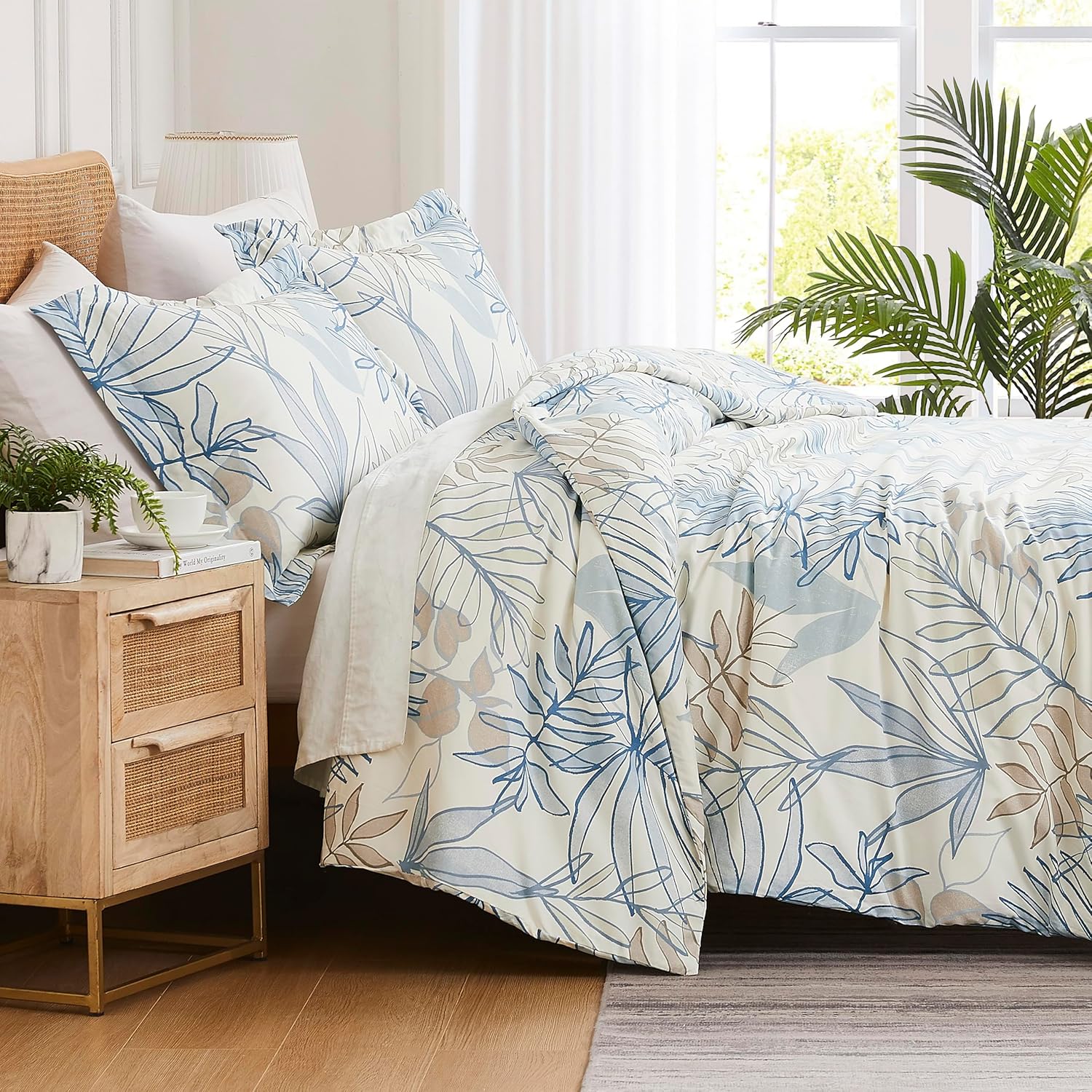 Southshore Fine Living, Inc. Tropic Leaf Collection – Juego de funda de edredón de gran tamaño, tamaño Queen, juego de funda de edredón estampada de