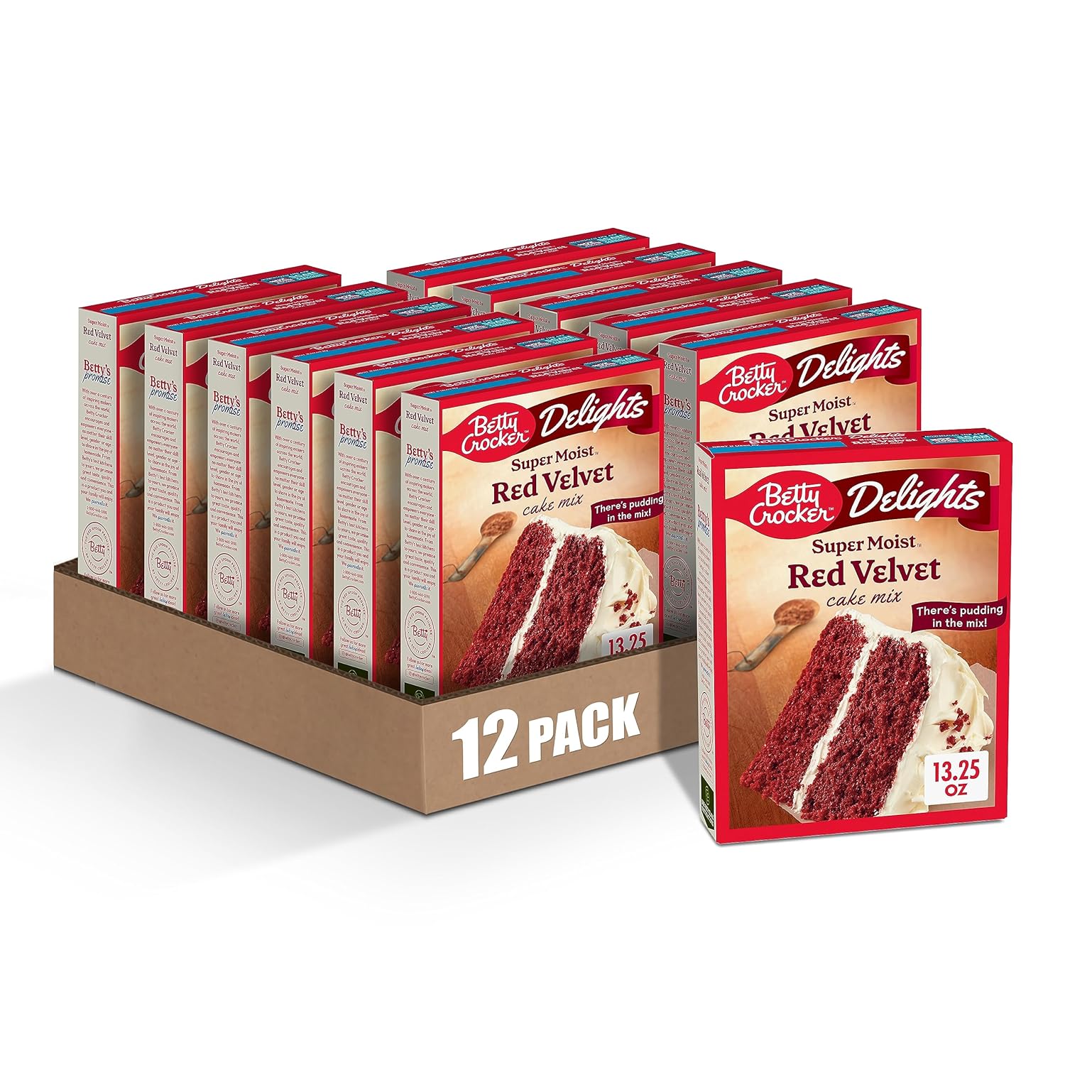 Betty Crocker Delights Mezcla de pastel de terciopelo rojo súper húmedo, 13.25 onzas (paquete de 12)