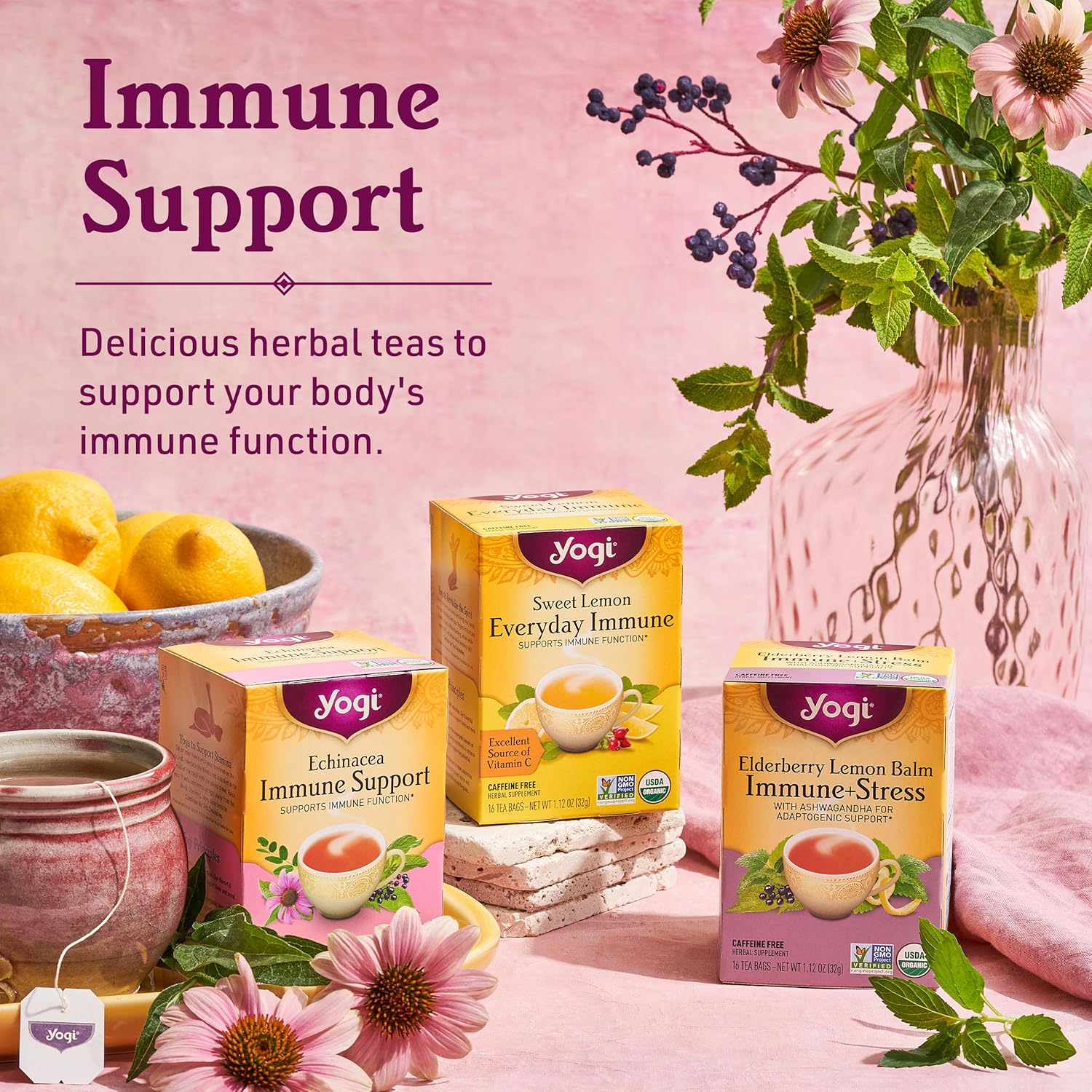 Yogi Tea Sweet Lemon Everyday Immune Tea  16 bolsas de té por paquete (6 paquetes)  Té diario de apoyo inmunológico  Deliciosas bolsas de té de