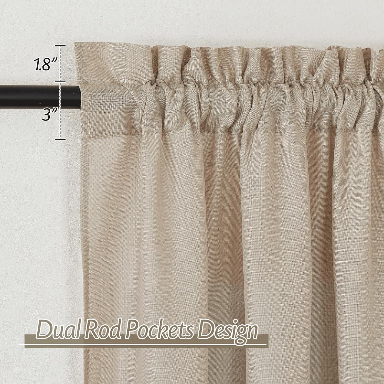 RYB HOME 2 paneles de cortinas bohemias de lino para oscurecer la sala de estar, con bolsillo para cortinero, 84 pulgadas de largo, 2 paneles de