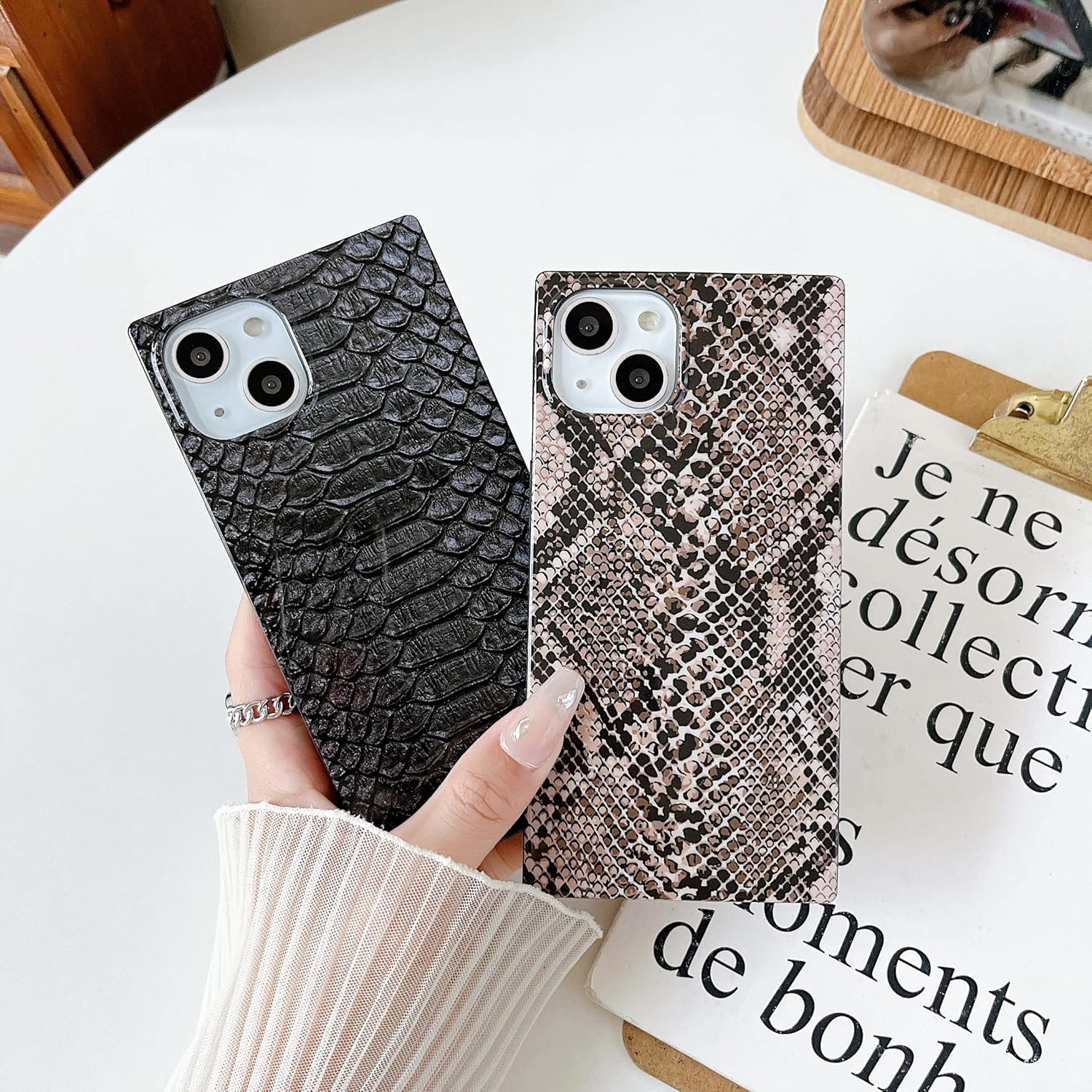 Cocomii Funda cuadrada para iPhone 13 Pro, diseño de animal cuadrado, delgada, ligera, brillante, color negro, estampado de serpiente de cobra de