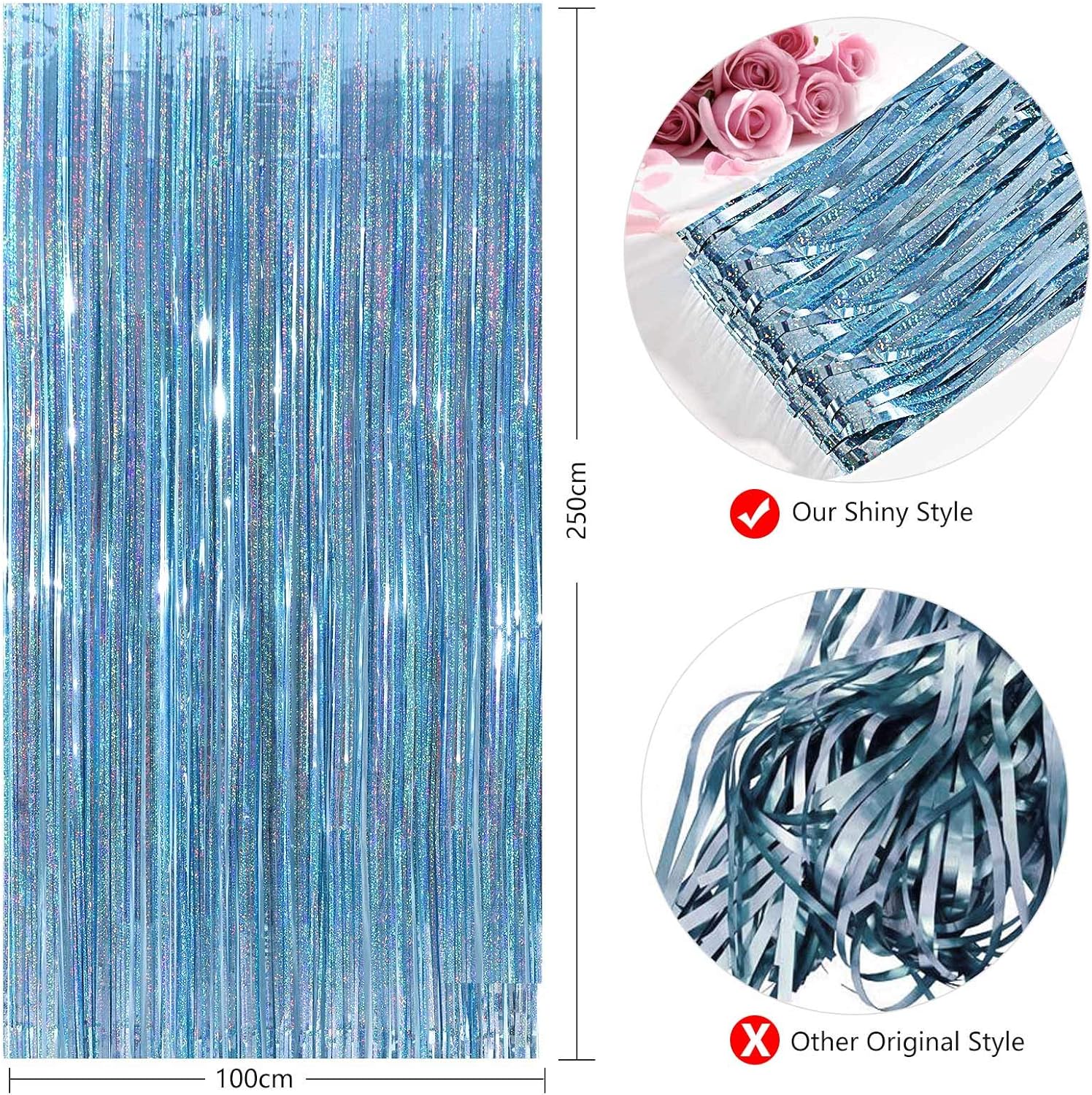 Cortinas de flecos de papel de aluminio para decoración de fiesta, paquete de 2 telones de fondo de oropel de 3 x 8 pies para telón de fondo de