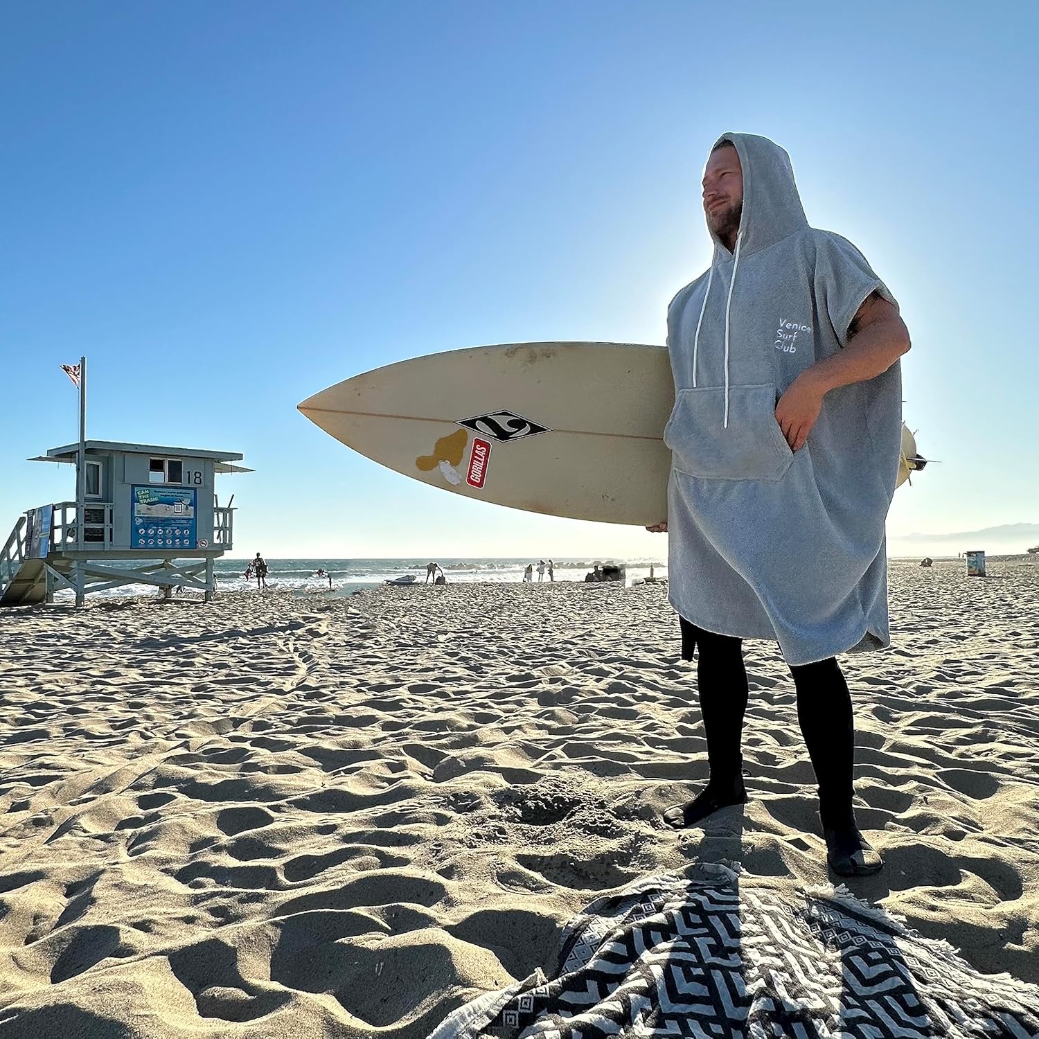Poncho de surf de microfibra de algodón, traje de neopreno para cambiar, bata de baño con capucha y bolsillo