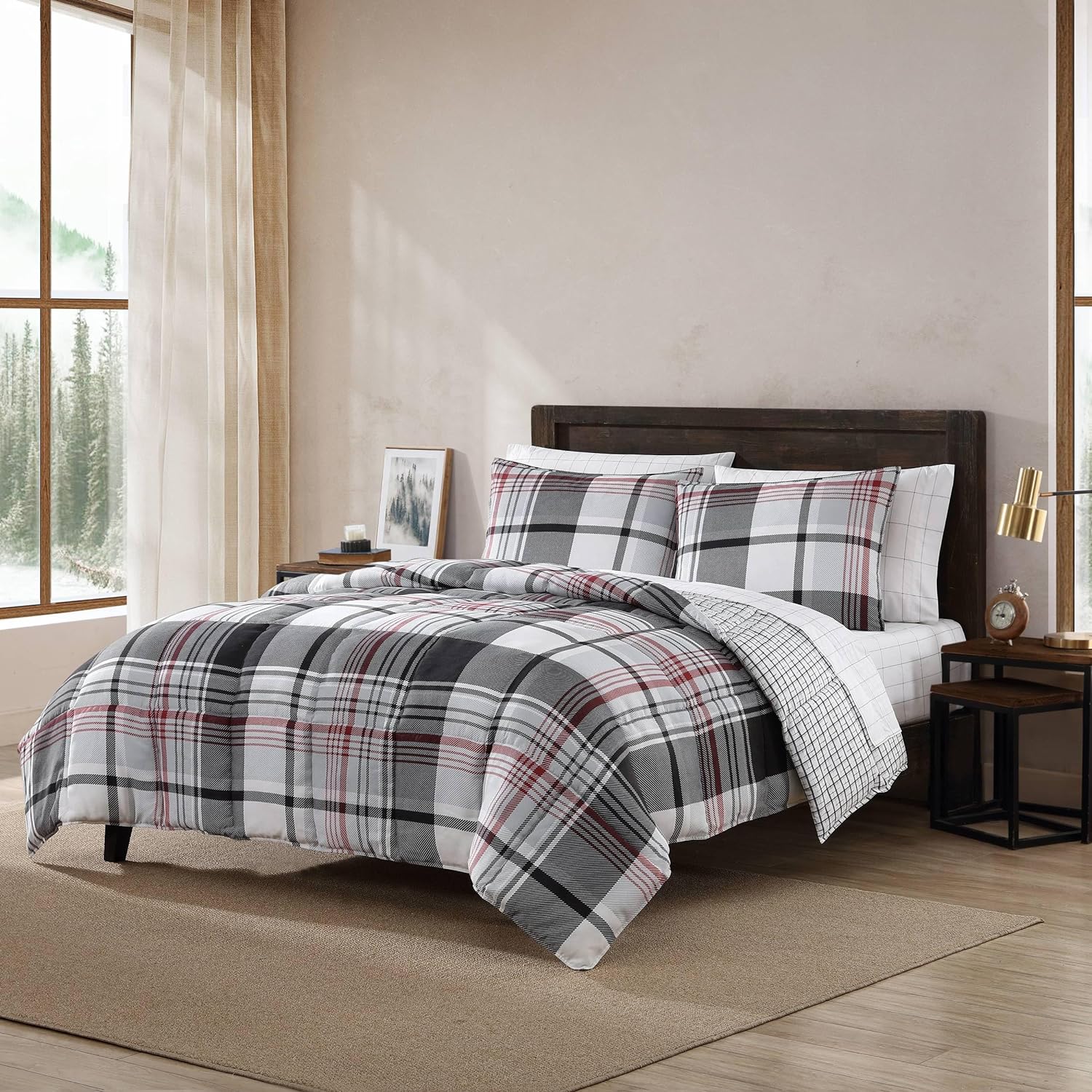 Eddie Bauer – Juego de funda de edredón tamaño King, juego de ropa de cama reversible de microgamuza con fundas a juego, decoración casual del hogar