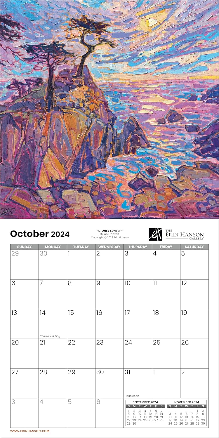 Calendario Erin Hanson 2024 de paisajes costeros de California, bellas artes, calendario de pared grande con pinturas costeras impresionistas