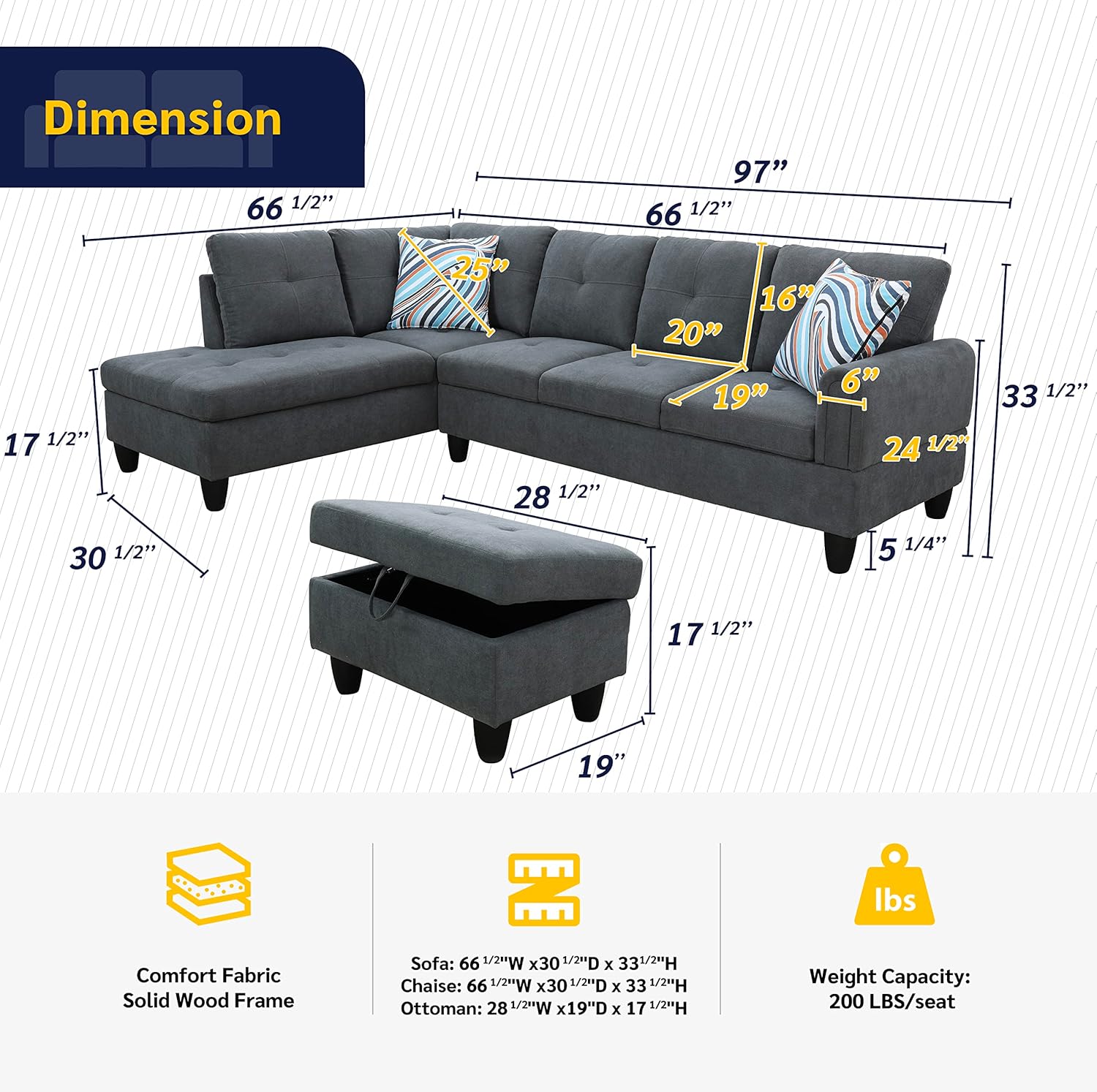 Star Home Living Maryland – Sofá seccional orientado a la izquierda, en forma de L, color gris oscuro