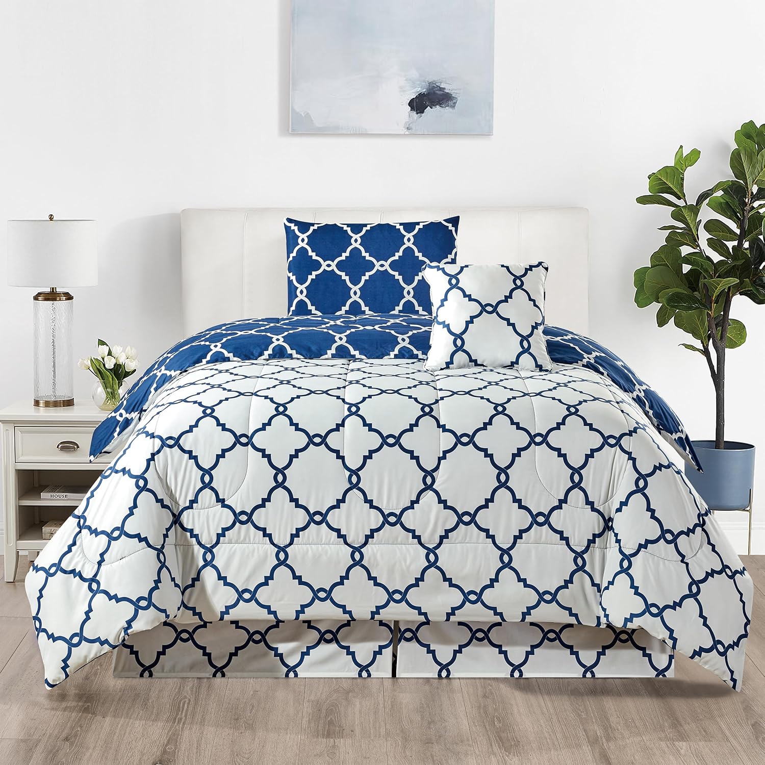 LDC LUX DECOR COLLECTION Juego de edredón de 4 piezas tamaño individual, juego de ropa de cama reversible con estampado, cama Queen en bolsa, 1