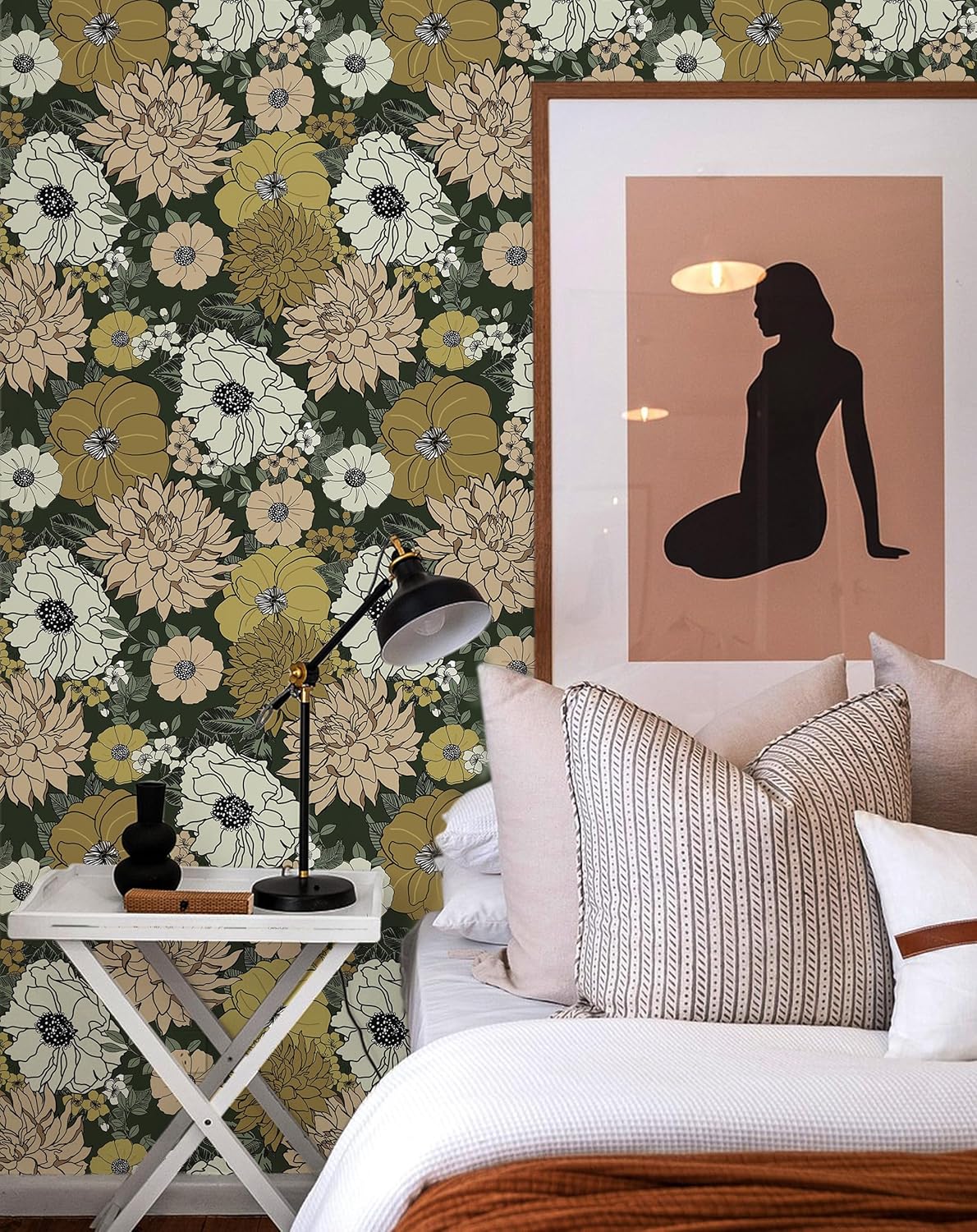 MelunMer Papel tapiz floral para despegar y pegar, papel de contacto bohemio con flores para gabinete, papel tapiz vintage, autoadhesivo, extraíble,