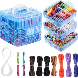 Peirich Kit de cuentas para hacer joyas, incluye hilo de bordado de 44 colores con caja de almacenamiento de 3 niveles con hilos, más de 4900 Peirich Kit de cuentas para hacer joyas, incluye hilo de bordado de 44 colores con caja de almacenamiento de 3 niveles con hilos, más de 4900