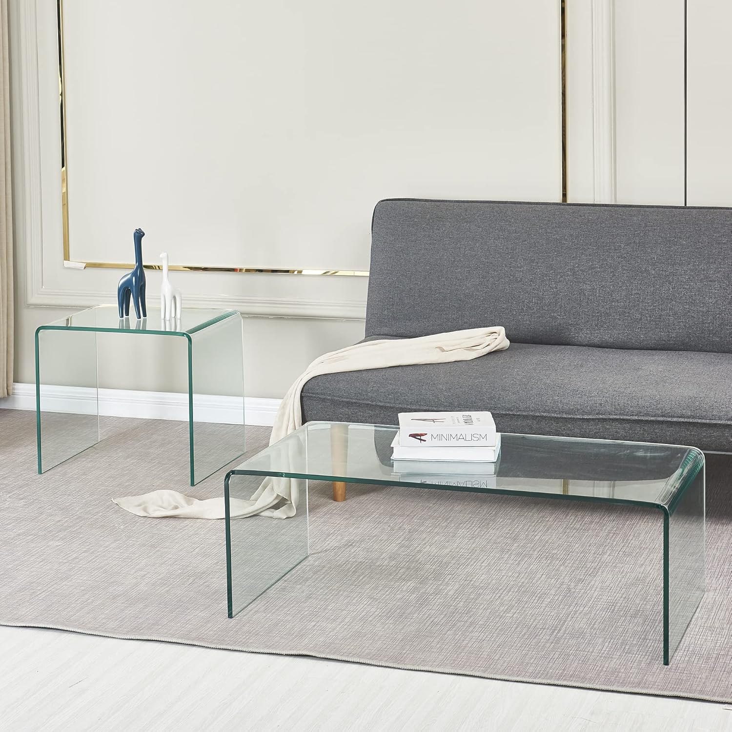 Mesa de centro de vidrio templado, mesa de centro moderna transparente transparente en forma de n y elegancia moderna para tu sala de estar, hogar y