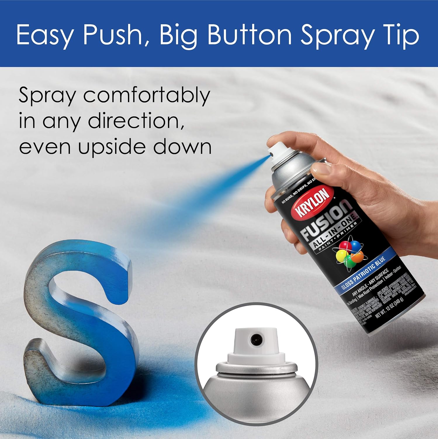 Krylon K02716007 Fusion – Pintura en aerosol todo en uno para uso en interiores y exteriores, azul patriótico brillante, 12 onzas (paquete de 2)