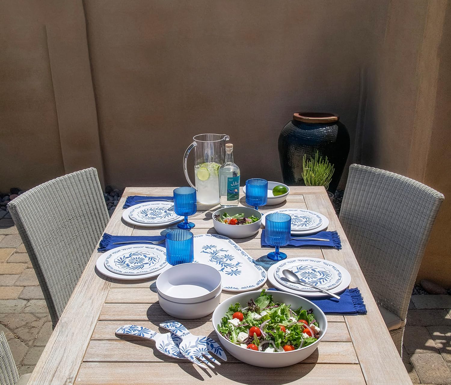 TarHong Azul CenaPastaSopaEnsaladera, 7.4 pulgadas, melamina pura, inastillable, azul y blanco, juego de 6